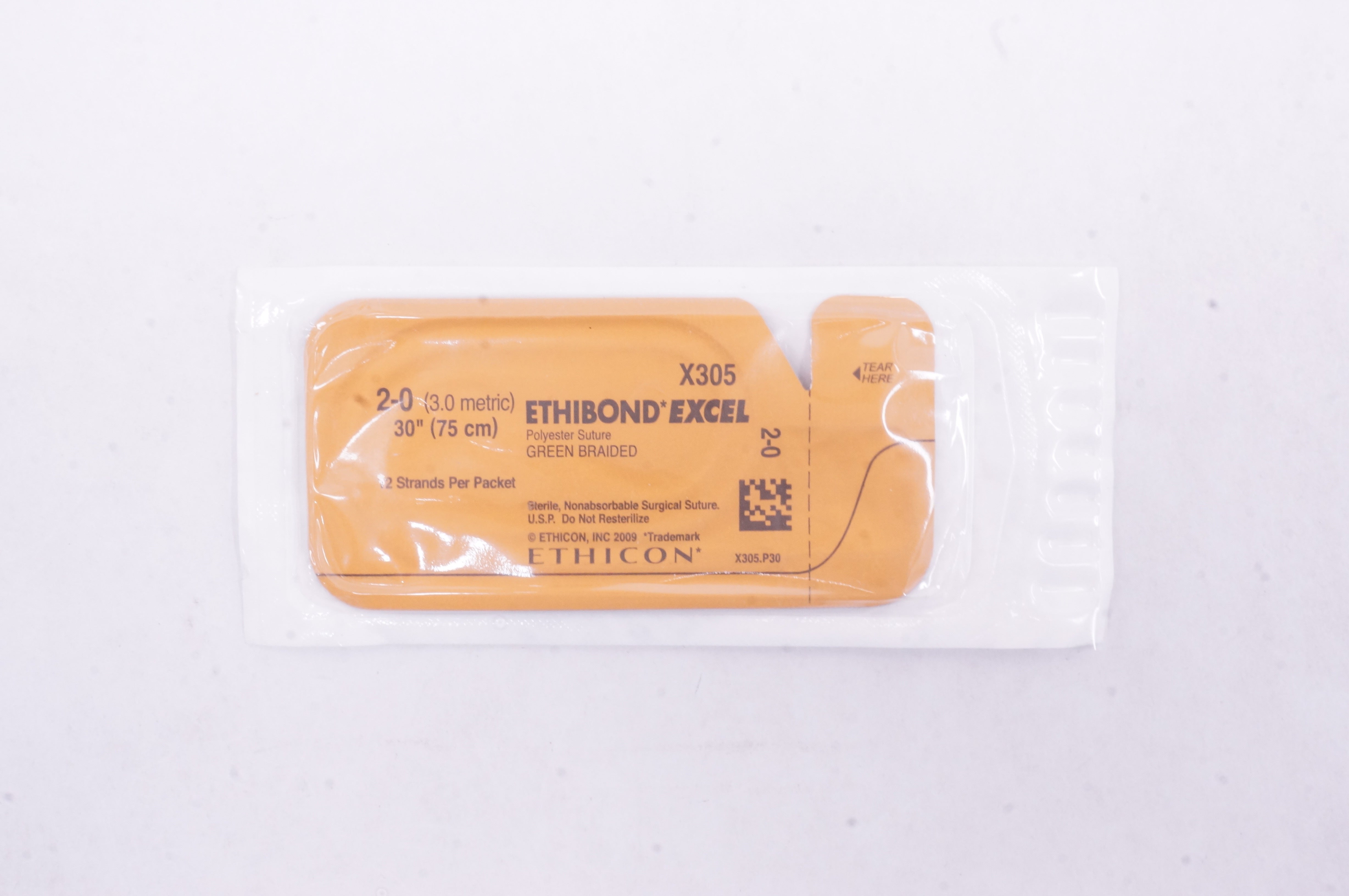 Ethicon X305 2-0 Ethibond Exel, Green Braided, 30inch