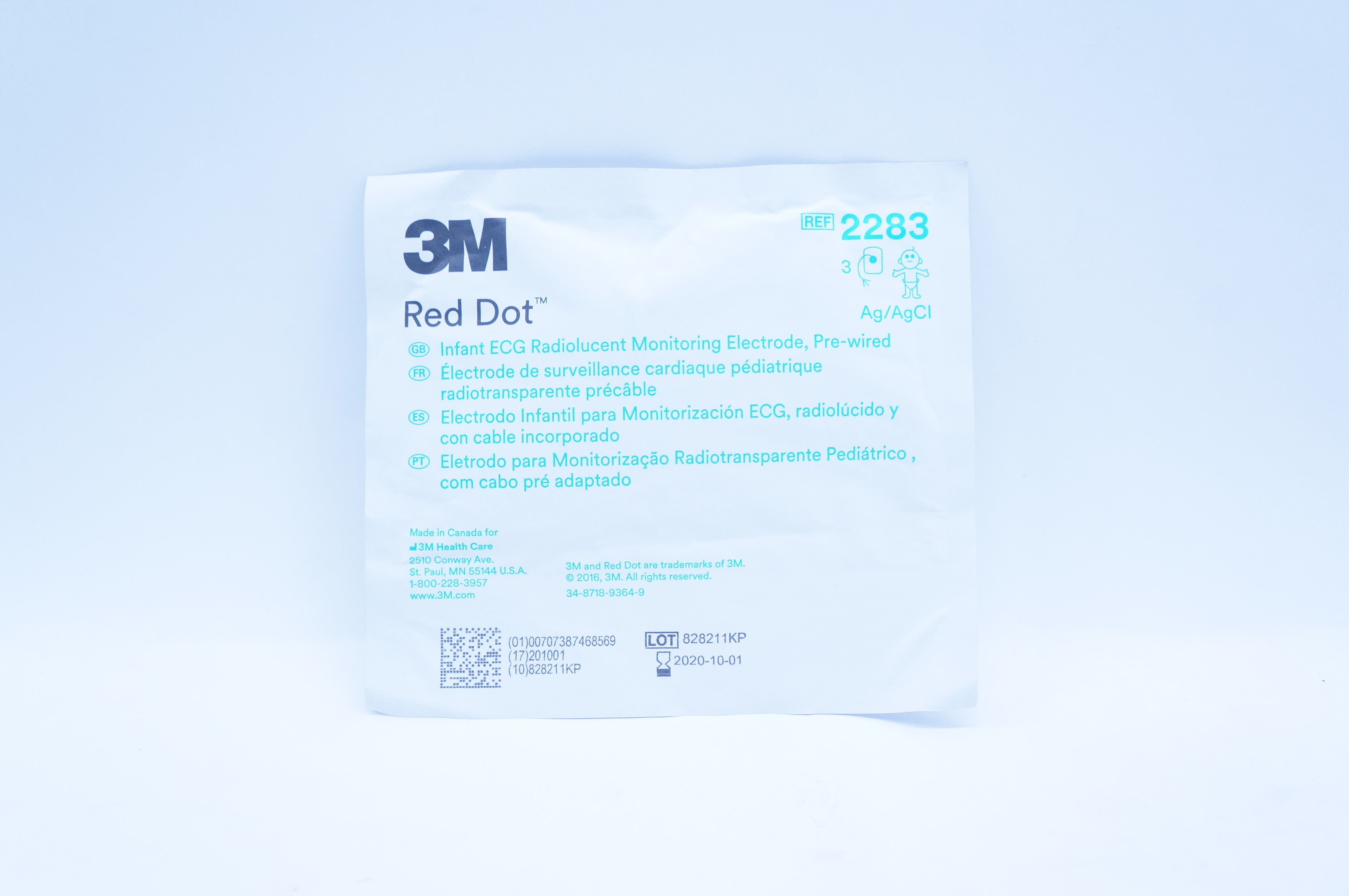 3M 2283 Red Dot ECG Radiolucent Monitoring Electrodes, Infant, Pre-Wired (x)
