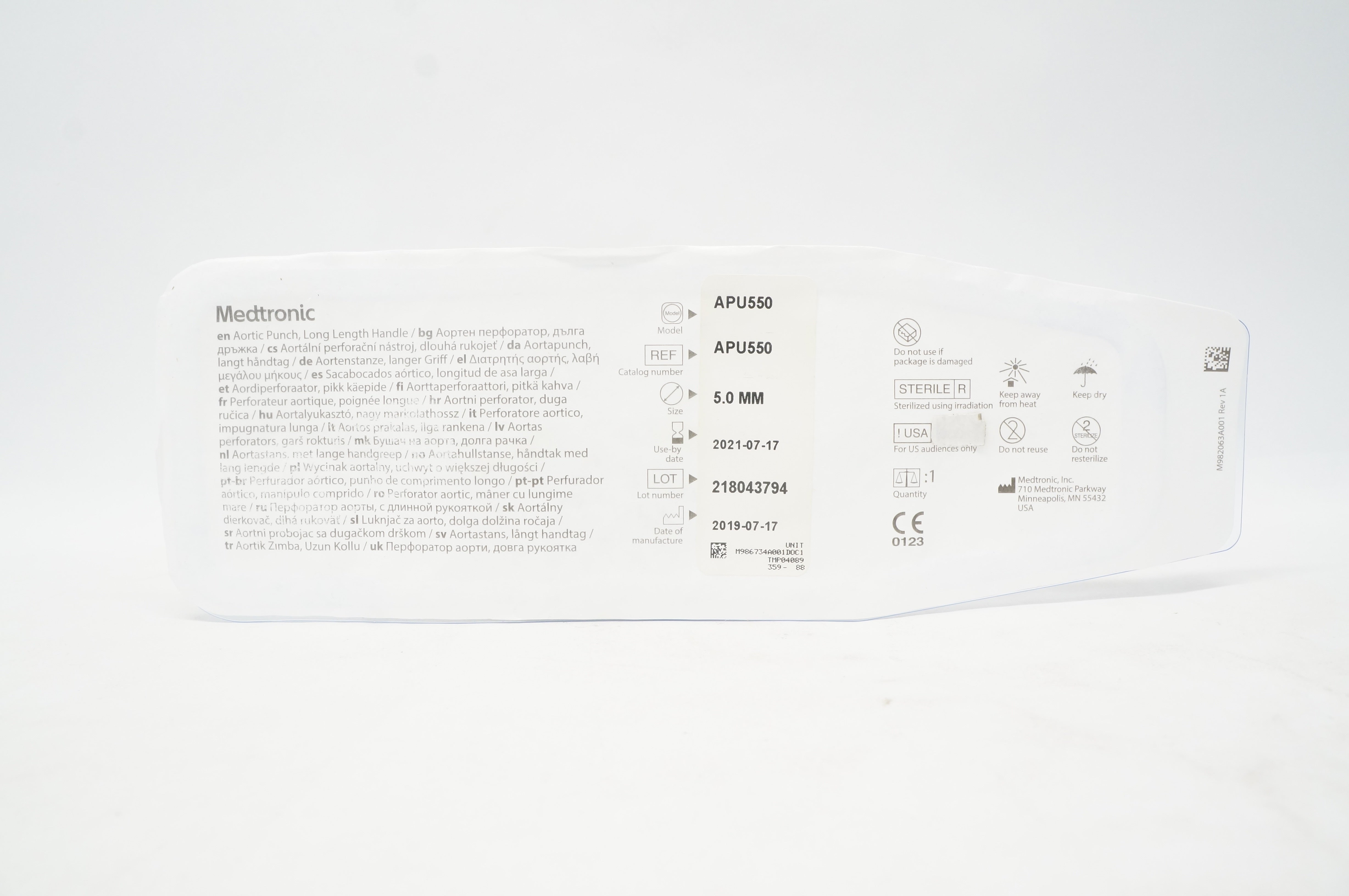 Medtronic APU550 Aortic Punch Long Length Handle 5.0mm