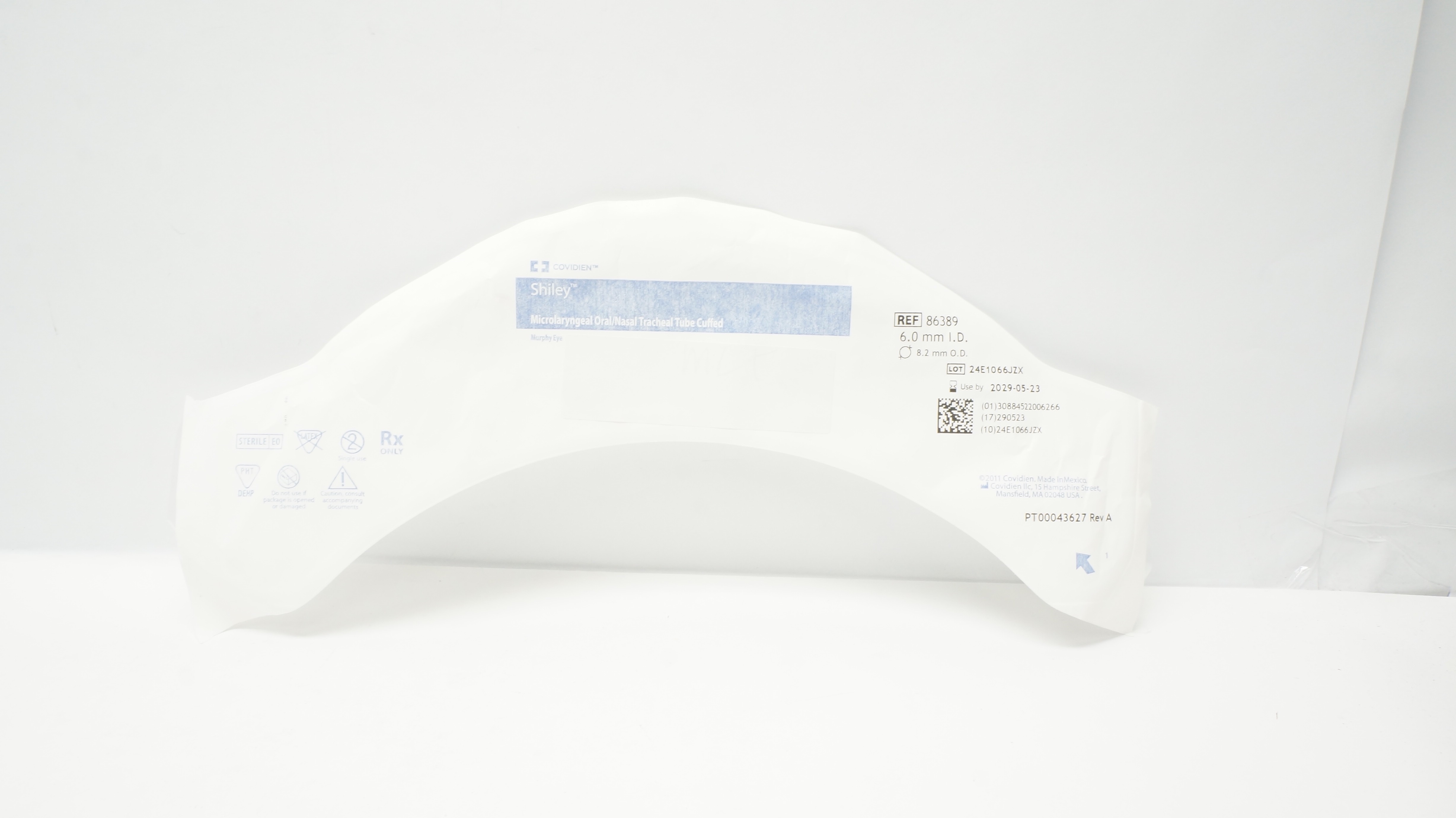 Covidien 86389 Shiley Microlaryngeal Tracheal Tube Cuffed 6.0mm ID x 8.2mm OD