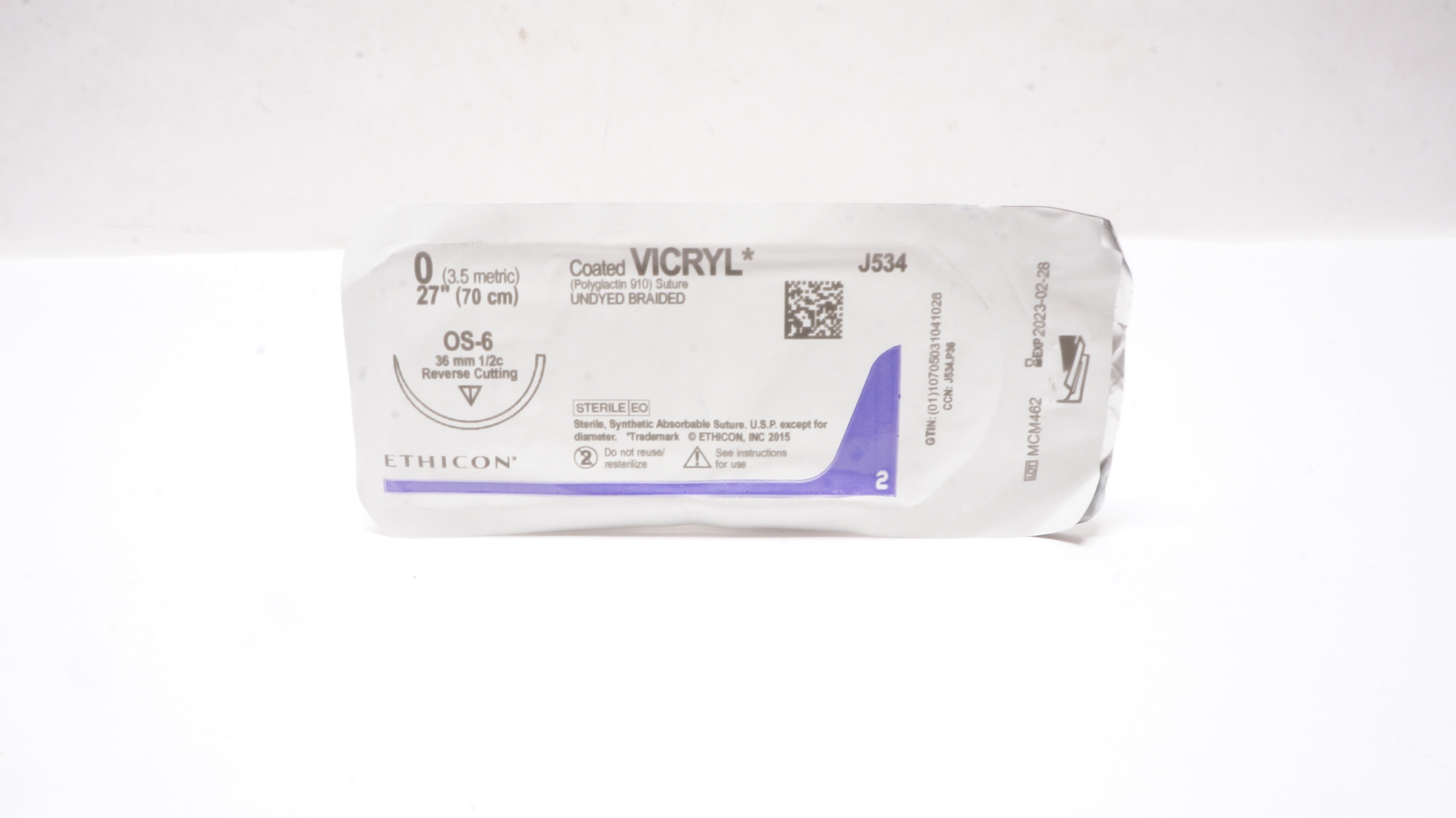 Ethicon J534 0 Vicryl Stre OS-6 36mm 1/2c Reverse Cutting, 27inch (x)