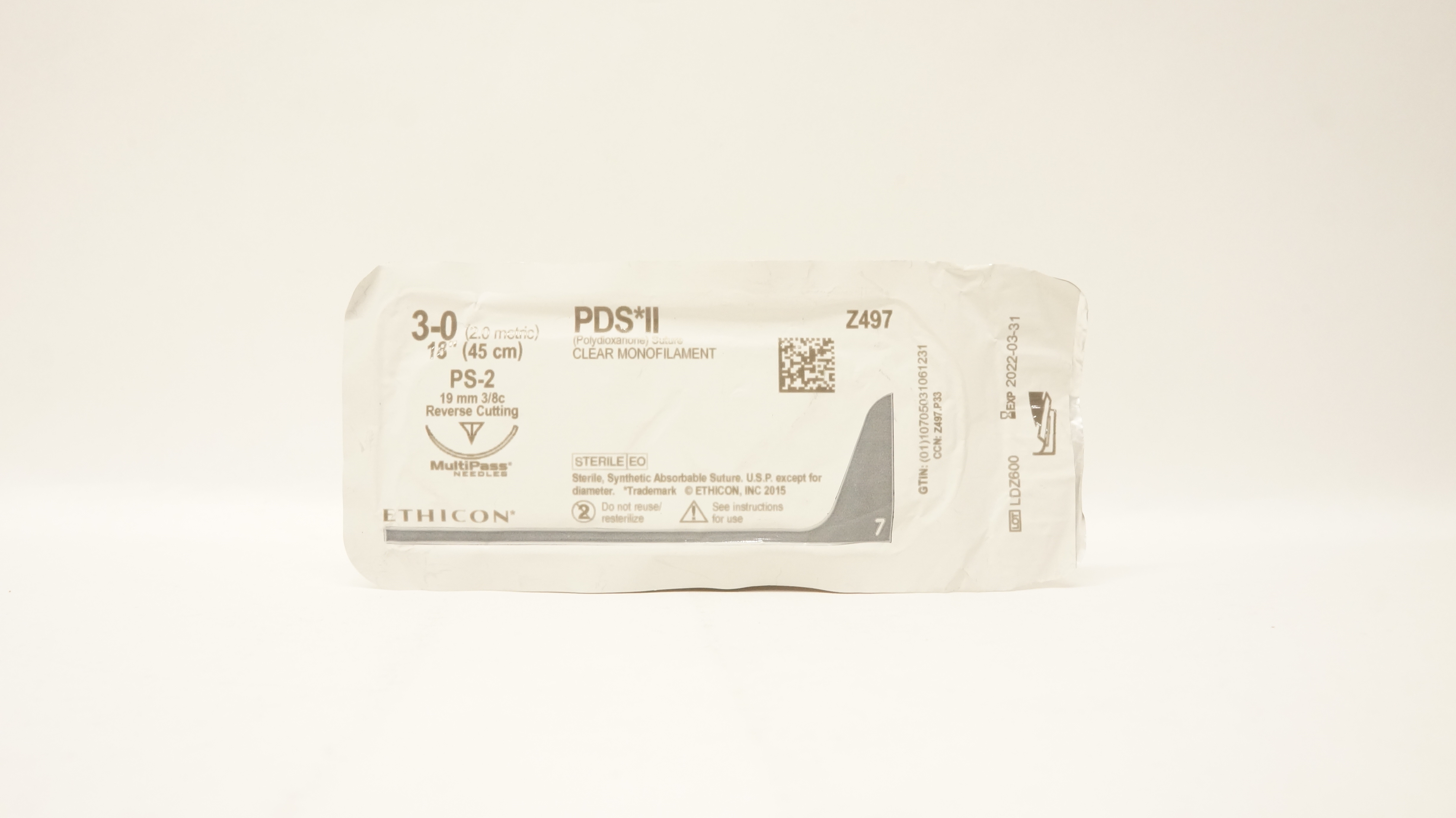 Ethicon Z497 3-0 PDS II, PS-2, 19mm 3/8c Reverse Cutting, 18inch