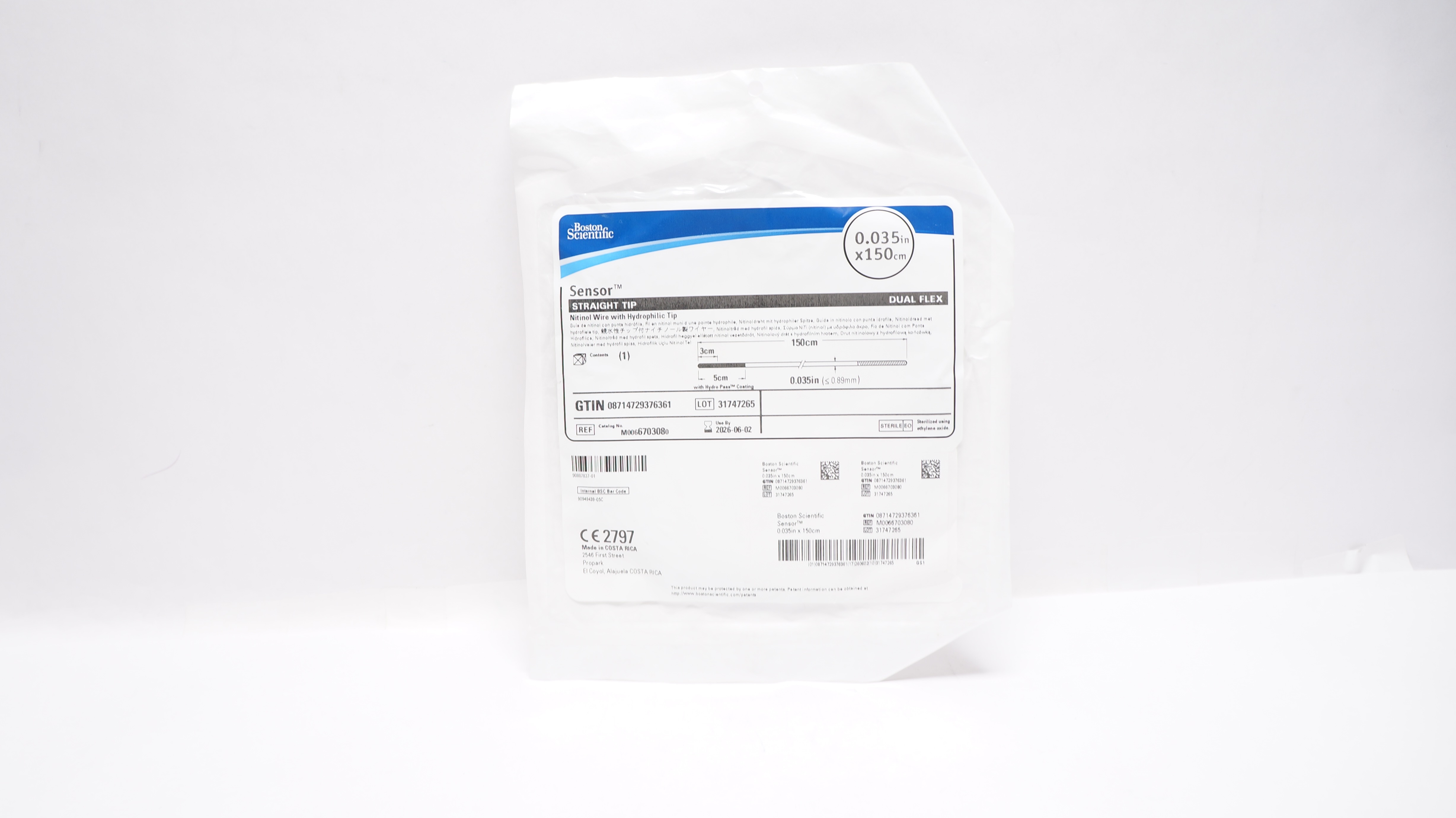 Boston Scientific M0066703080 Sensor Nitinol Wire Straight Tip 0.035inch x 150cm