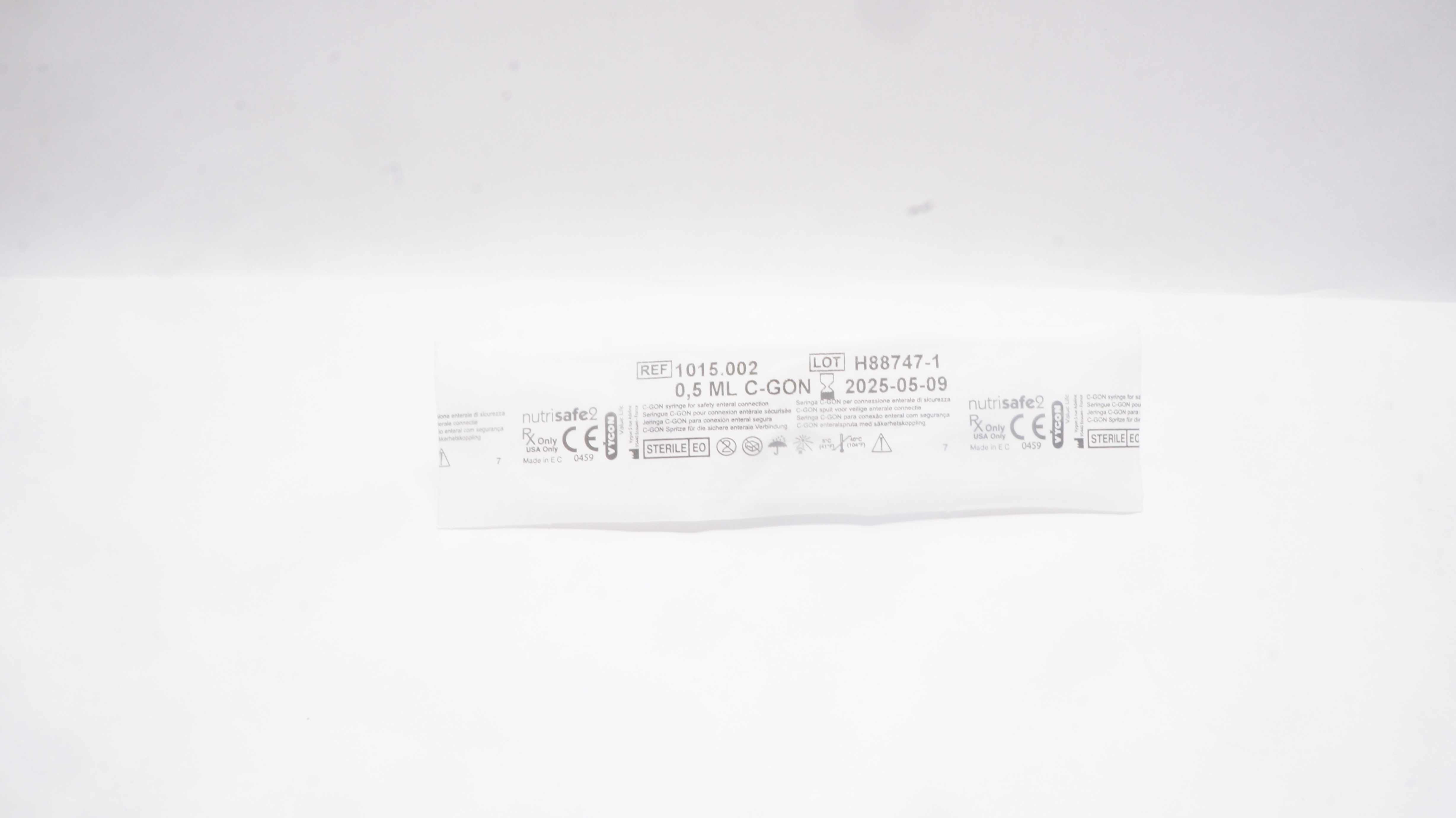 Vygon 1015.002 Safe Ente Feeding Syringe w/ a Nutrisafe2 Connec 0.5ml C-Gon