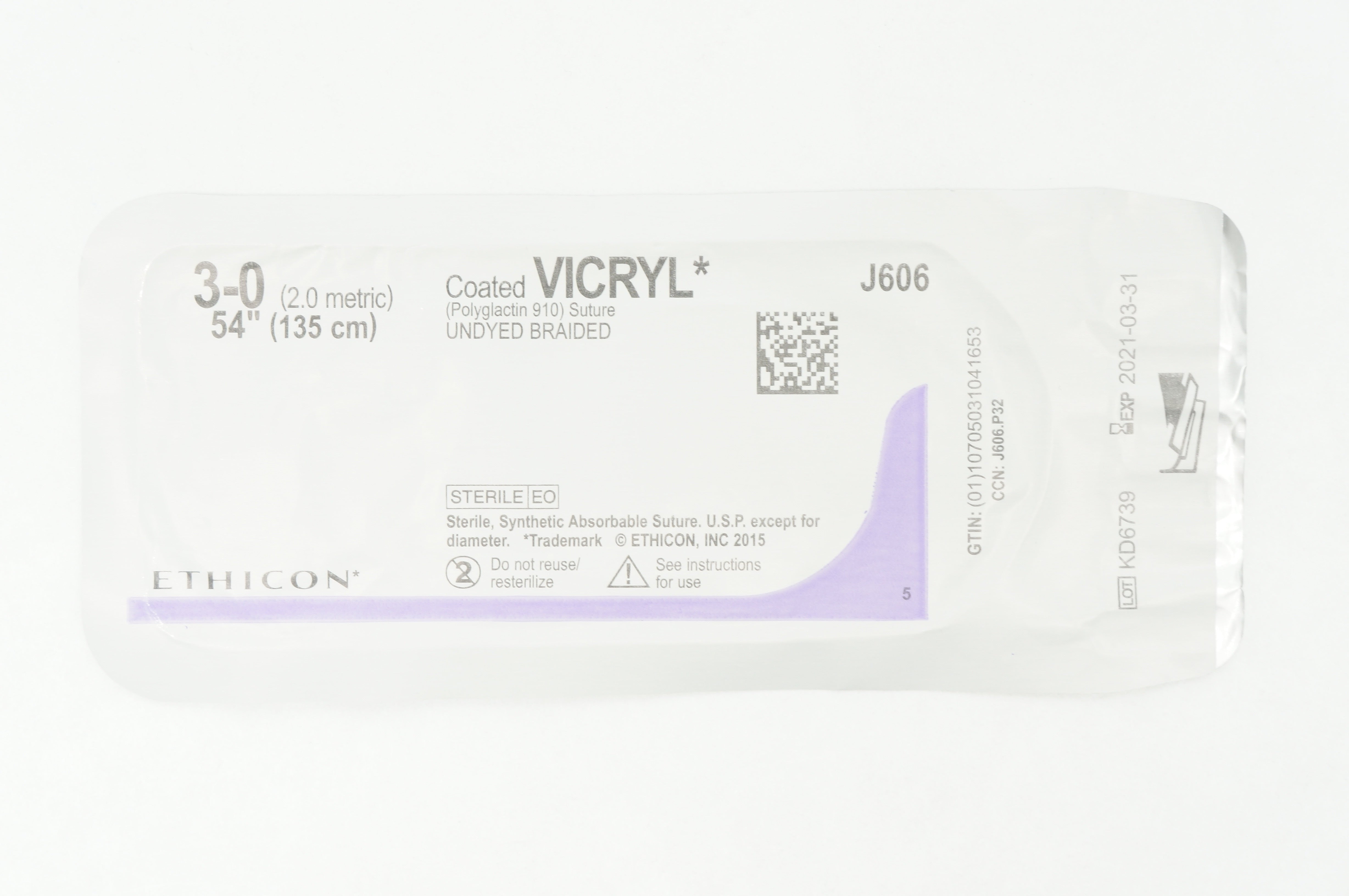 Ethicon J606 3-0 VICRYL, 54inch