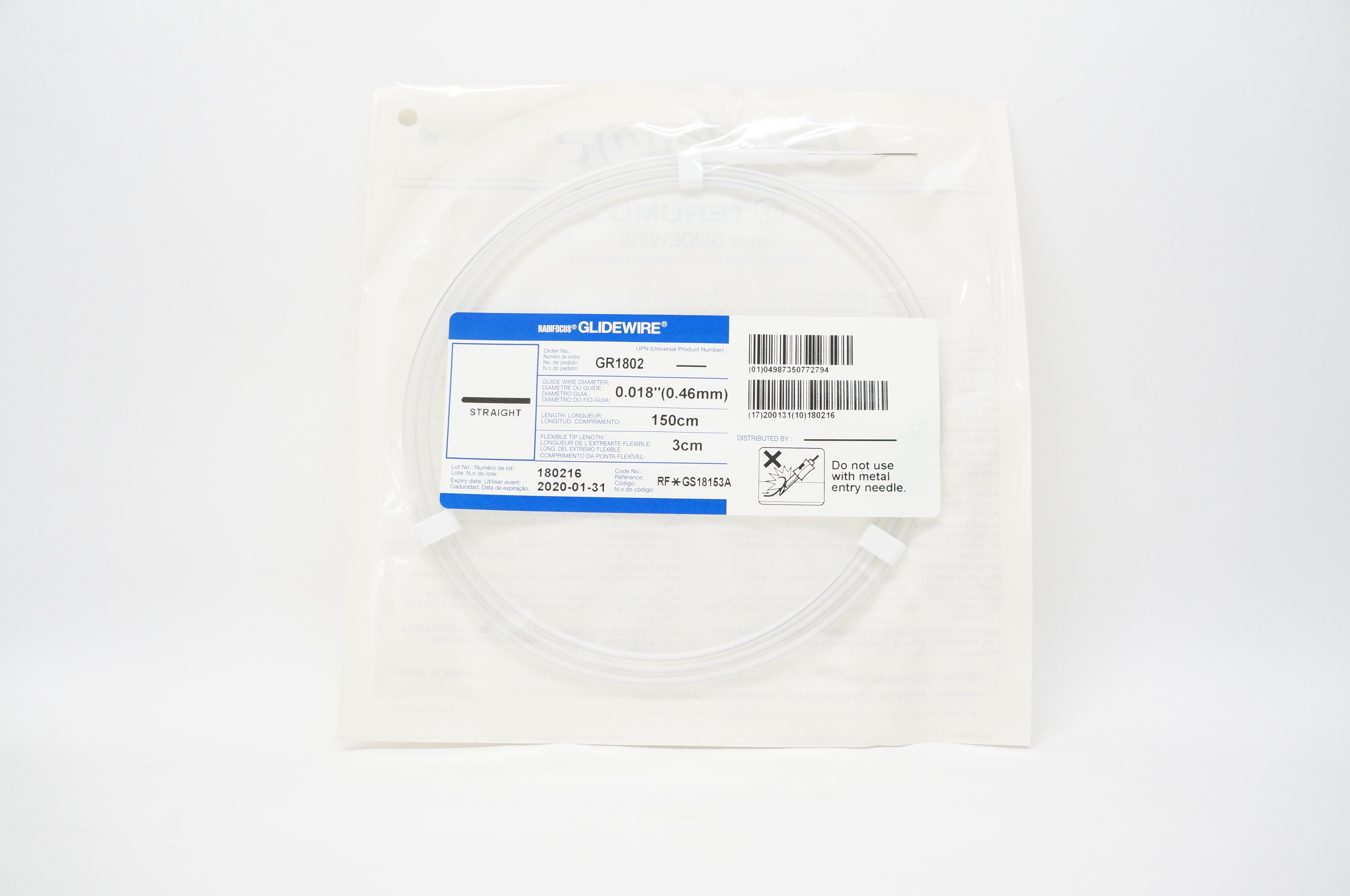 Terumo GR1802 Glidewire Straight 0.018inch 150cm 2cm (x)