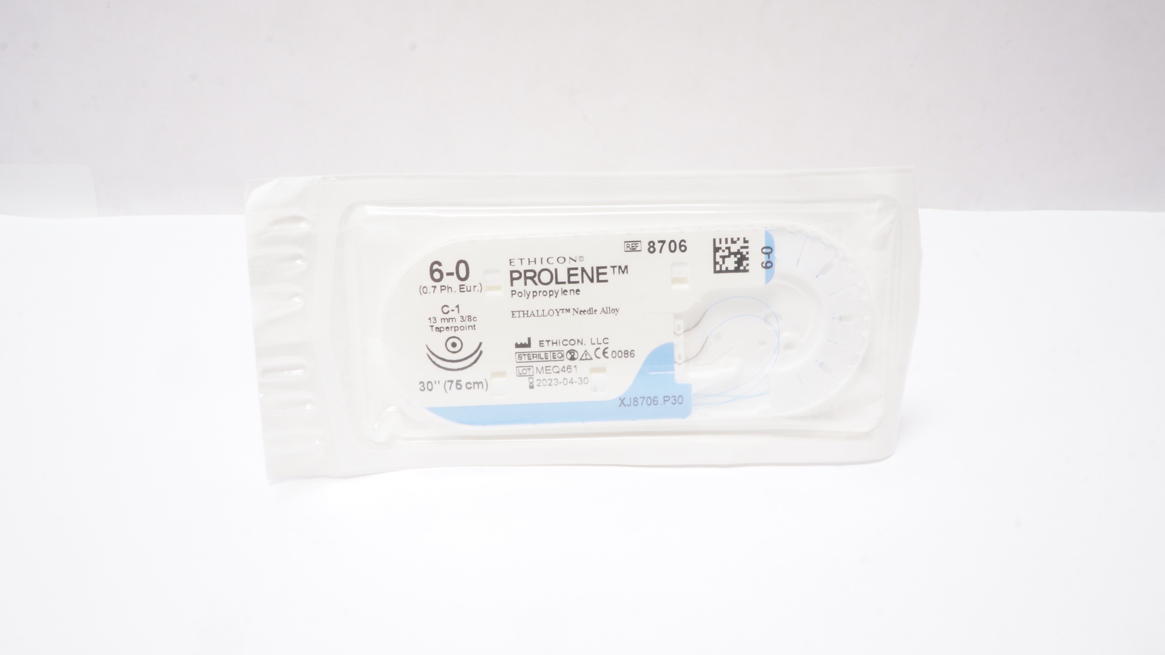 Ethicon 8706 6-0 PROLENE, C-1, 13mm 3/8c Taperpoint, 30inch (x)