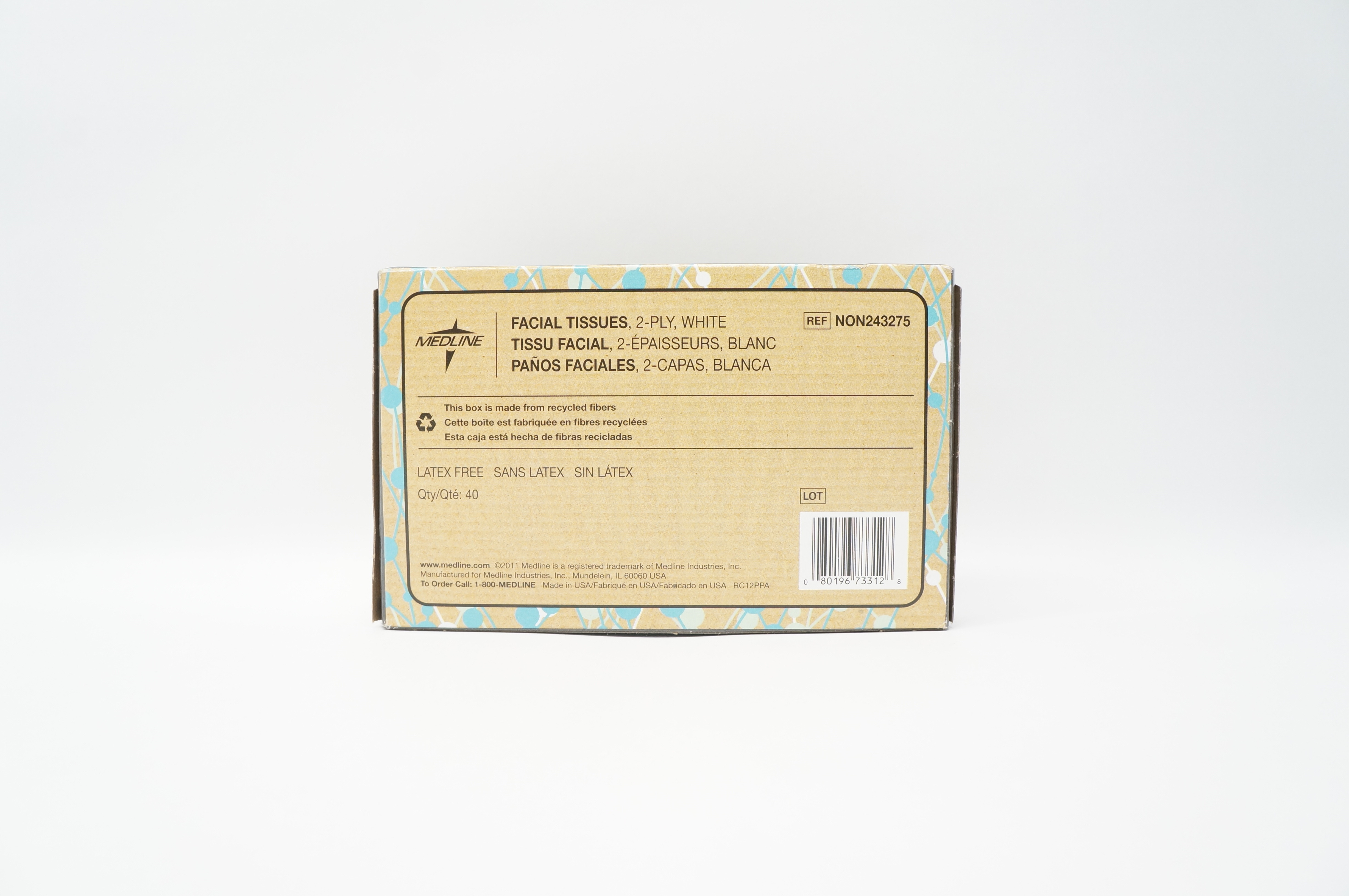 Medline NON243275 Facial Tissues 2-Ply, White Latex Free - Box of 40