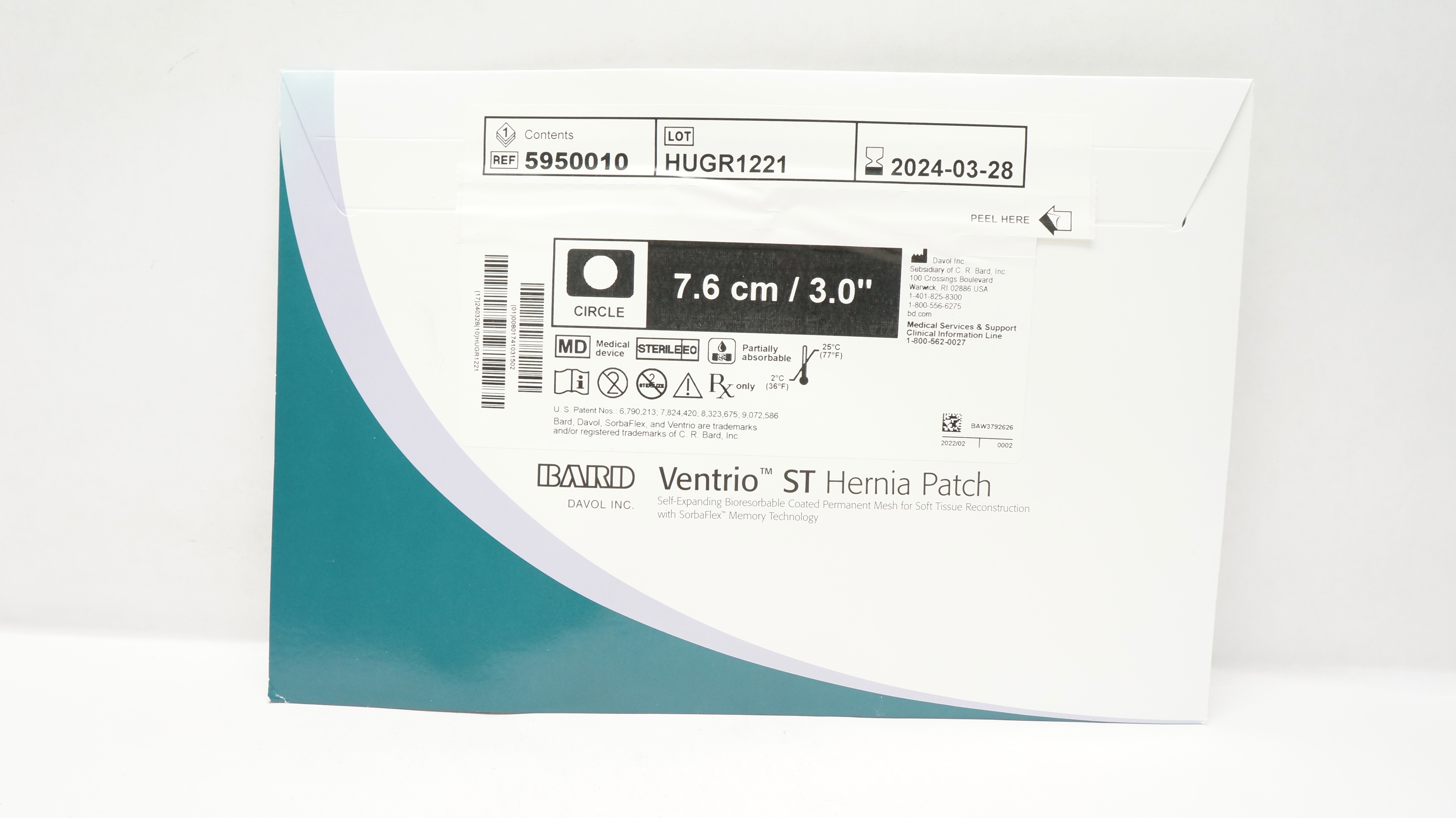 Bard 5950010 Davol Ventrio ST Hernia Patch, Circle 3inch (x)
