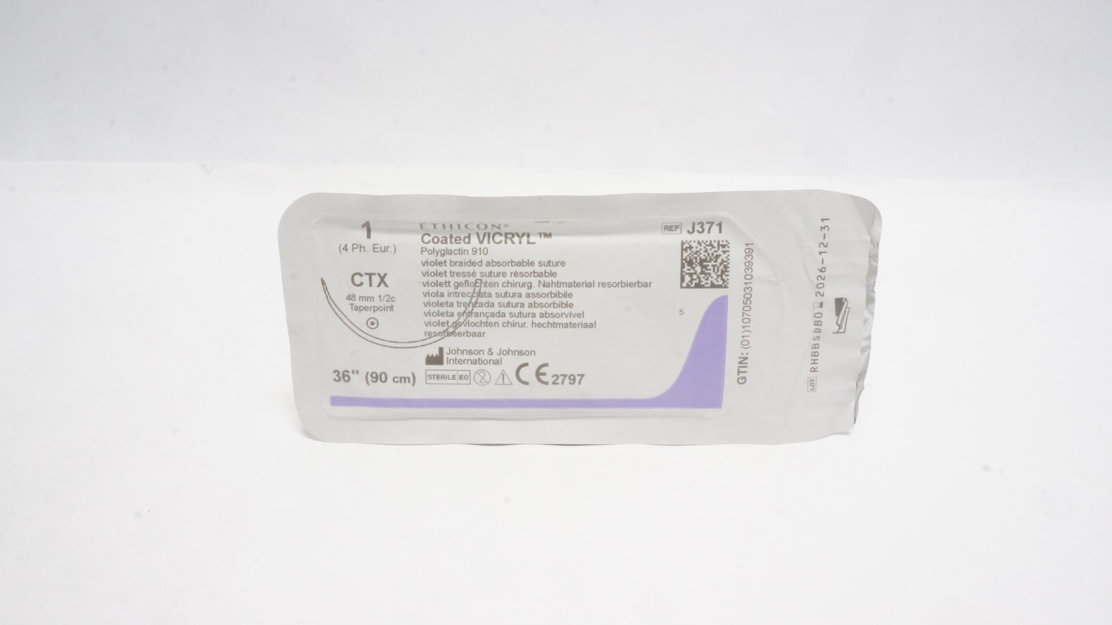 Ethicon J371 Coated VICRYL Suture Size 1 36" Violet CTX