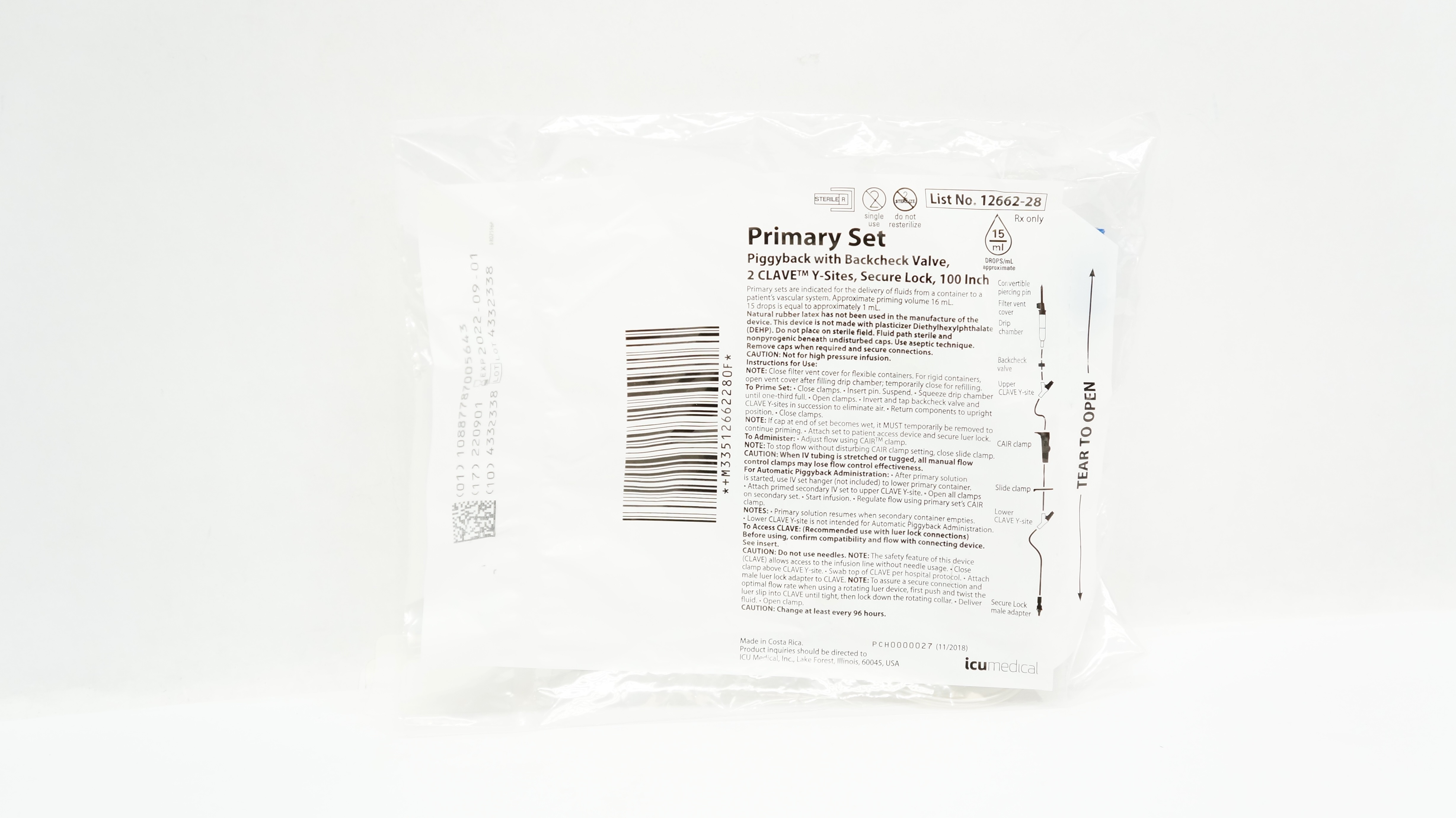 Hospira 12662-28  Primary Set Piggyback 2 Clave Y-Sites, 100 Inch (x)