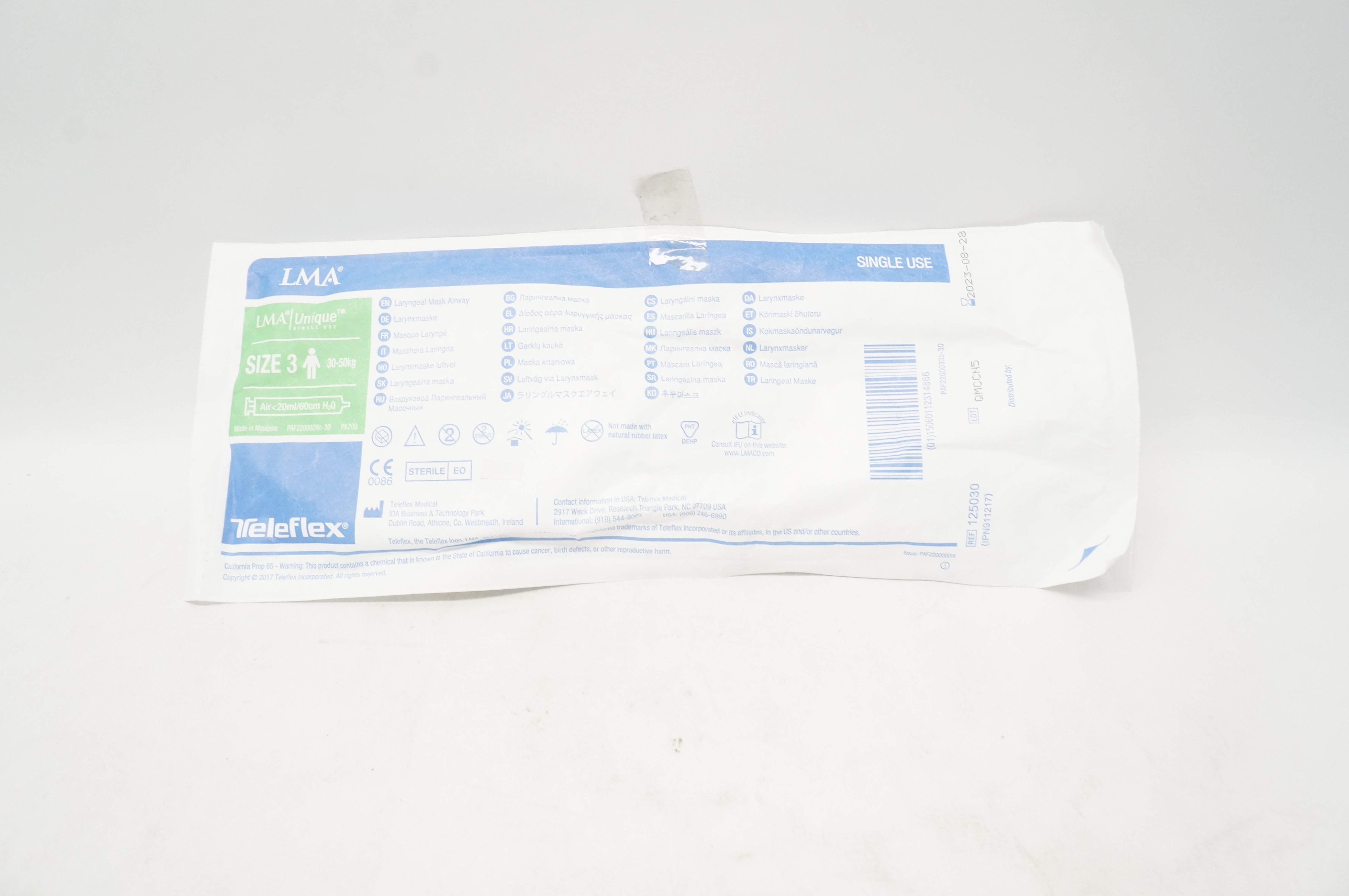 Teleflex 125030 LMA Laryngeal Mask Airway, Size 3, 30-50kg