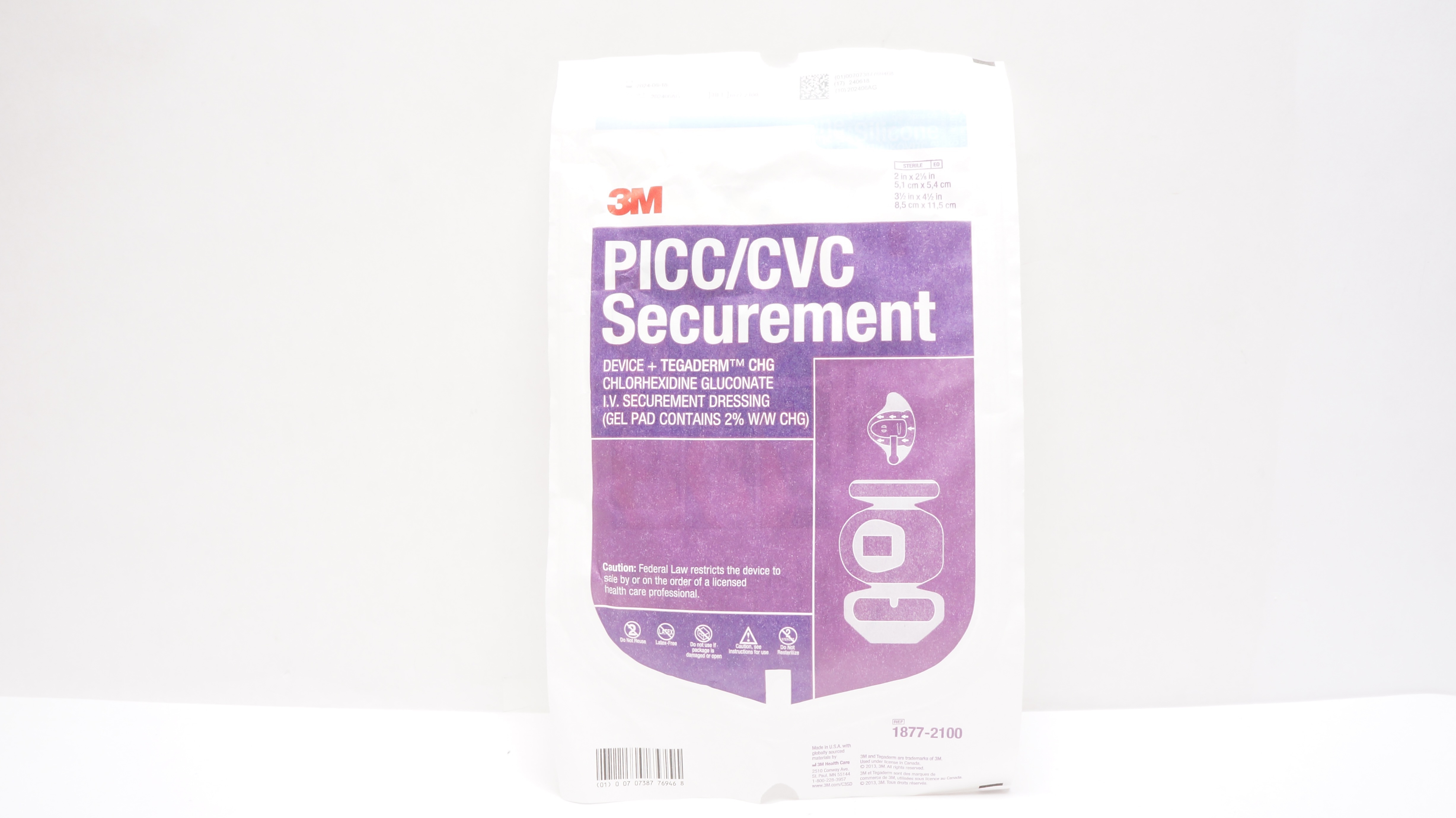 3M 1877-2100 PICC/CVC Securement Device Tegaderm CHG Dressing 2 x 2 1/8inch