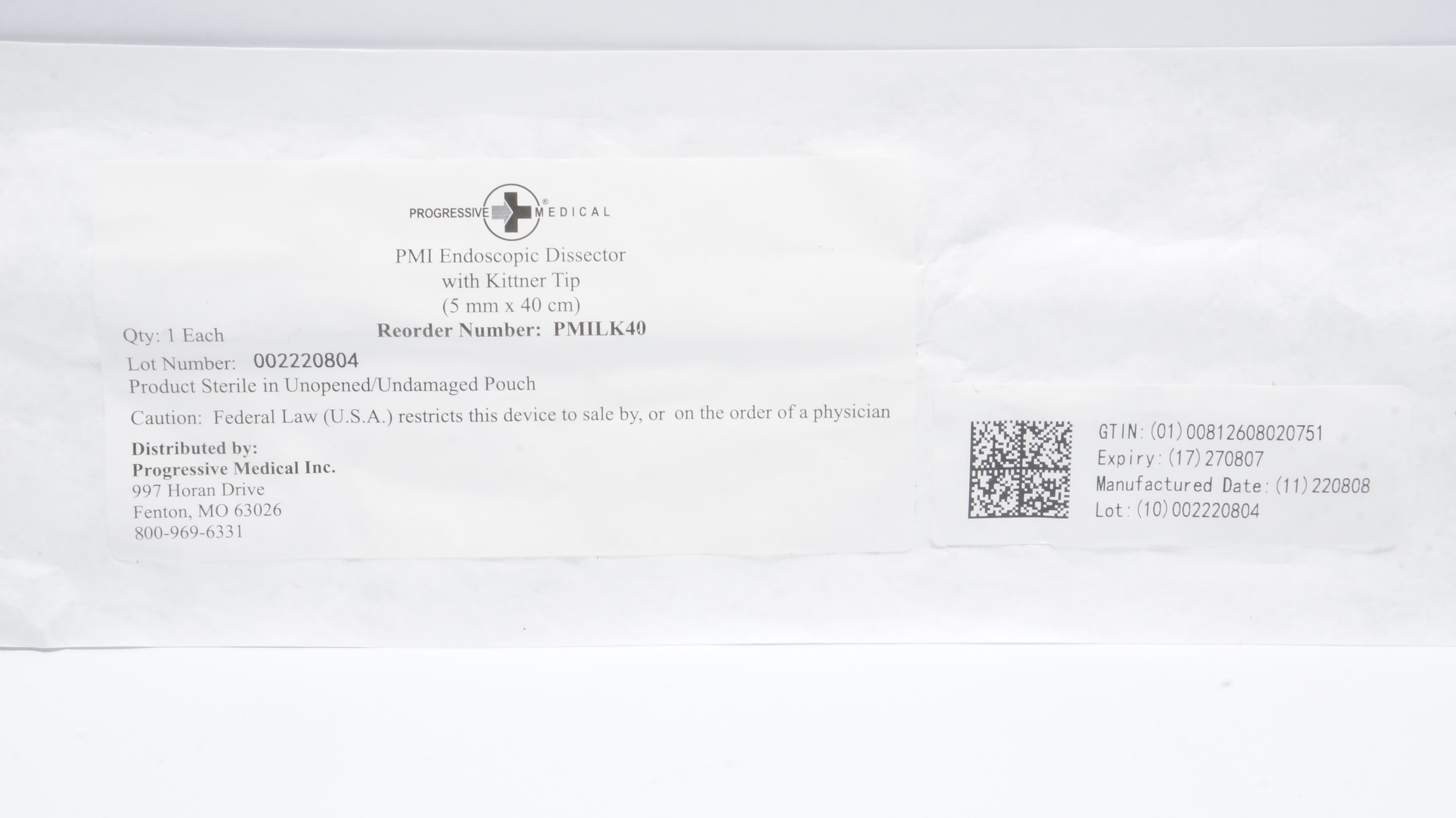 Progressive Medical PMILK40 PMI Endoscopic Dissector with Kittner Tip 5mm x 40cm