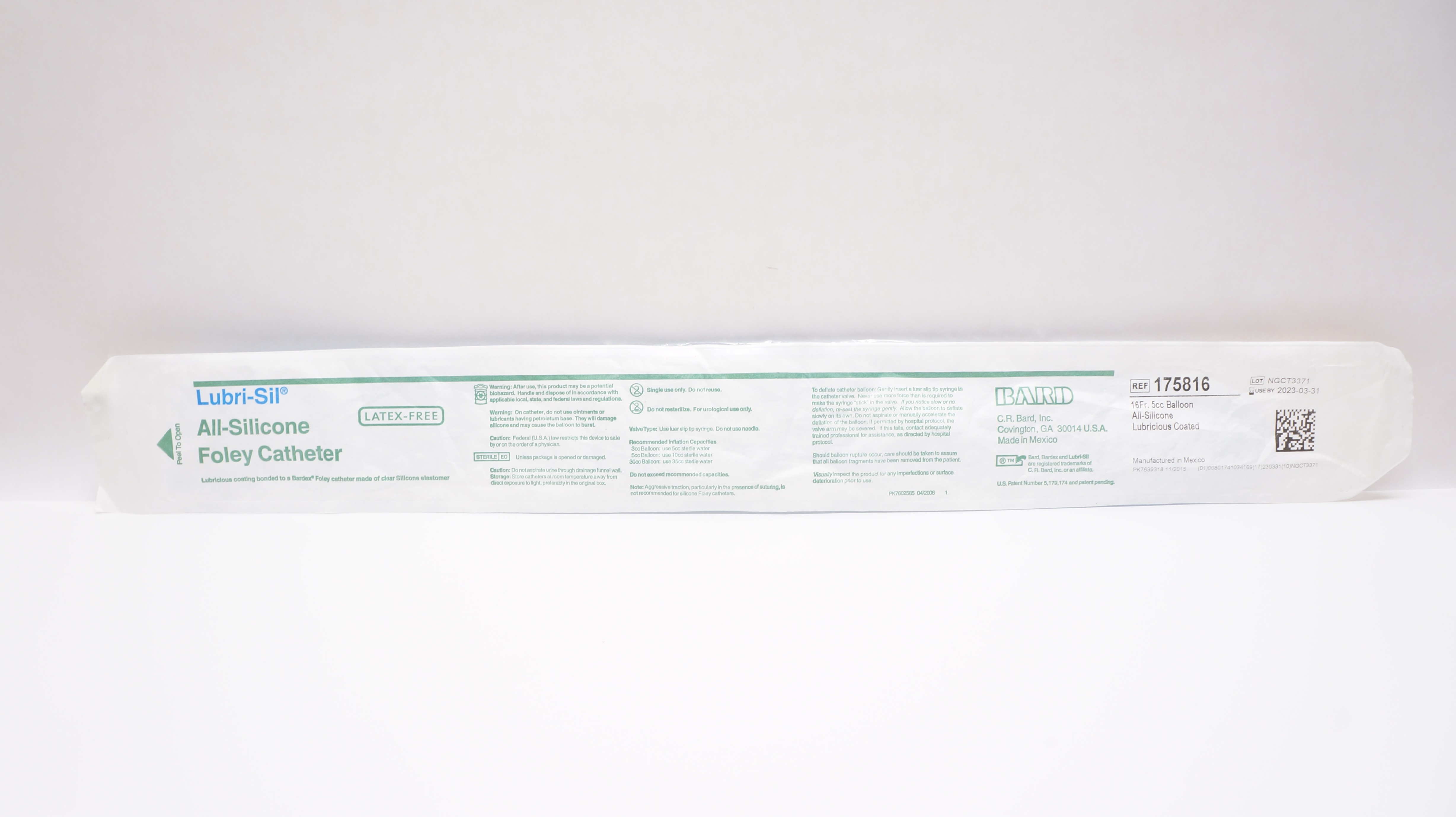 Bard 175816 Lubri-Sil All-Silicone Foley Cath. 16Fr Balloon 5cc (x)