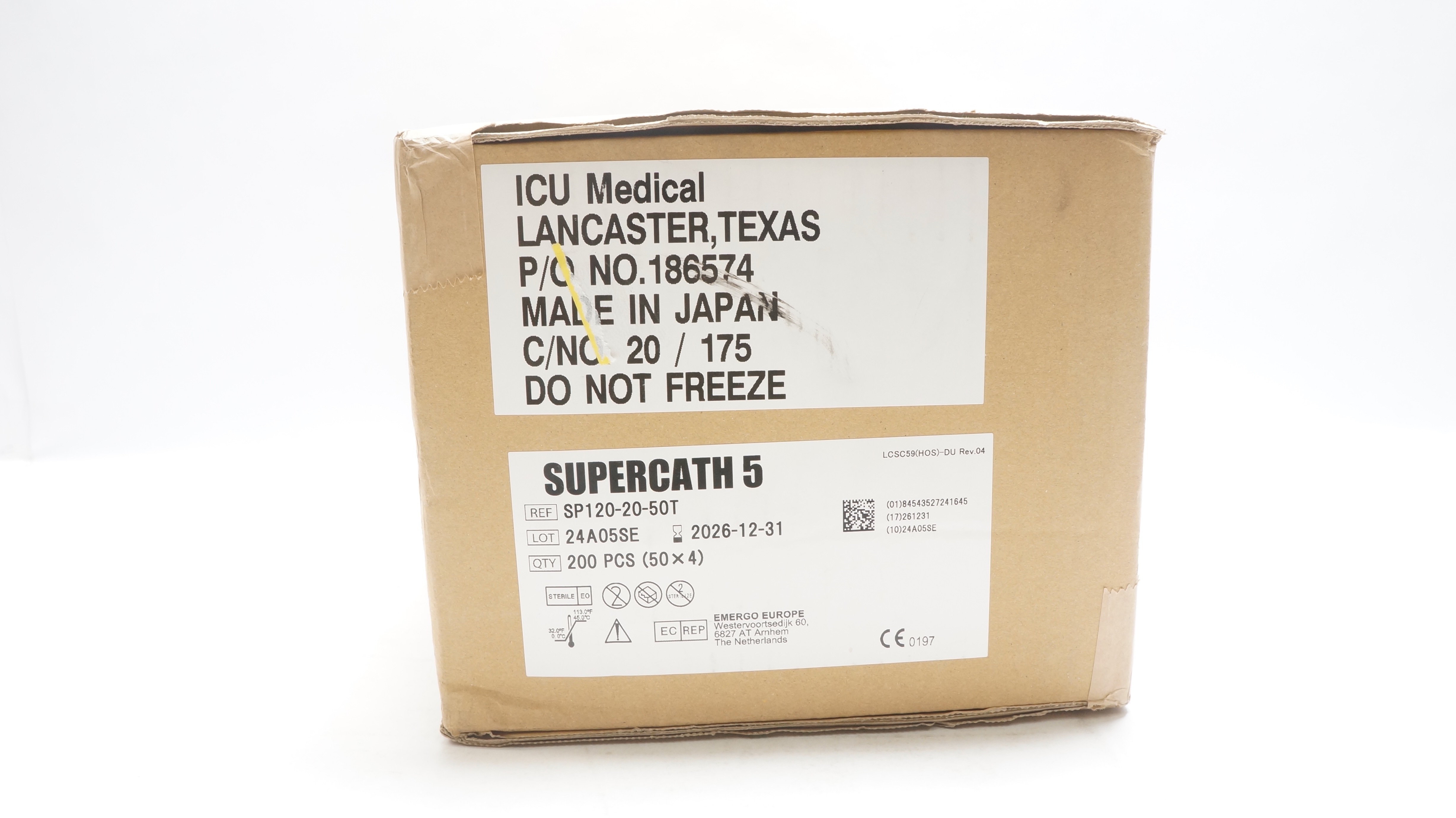 ICU Medical SP120-20-50T Supercath 5 Medikit Safety IV Cath. - Box of 200
