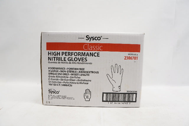 Sysco 2306781 High Performance Nitrile Gloves XL - Case of 1000