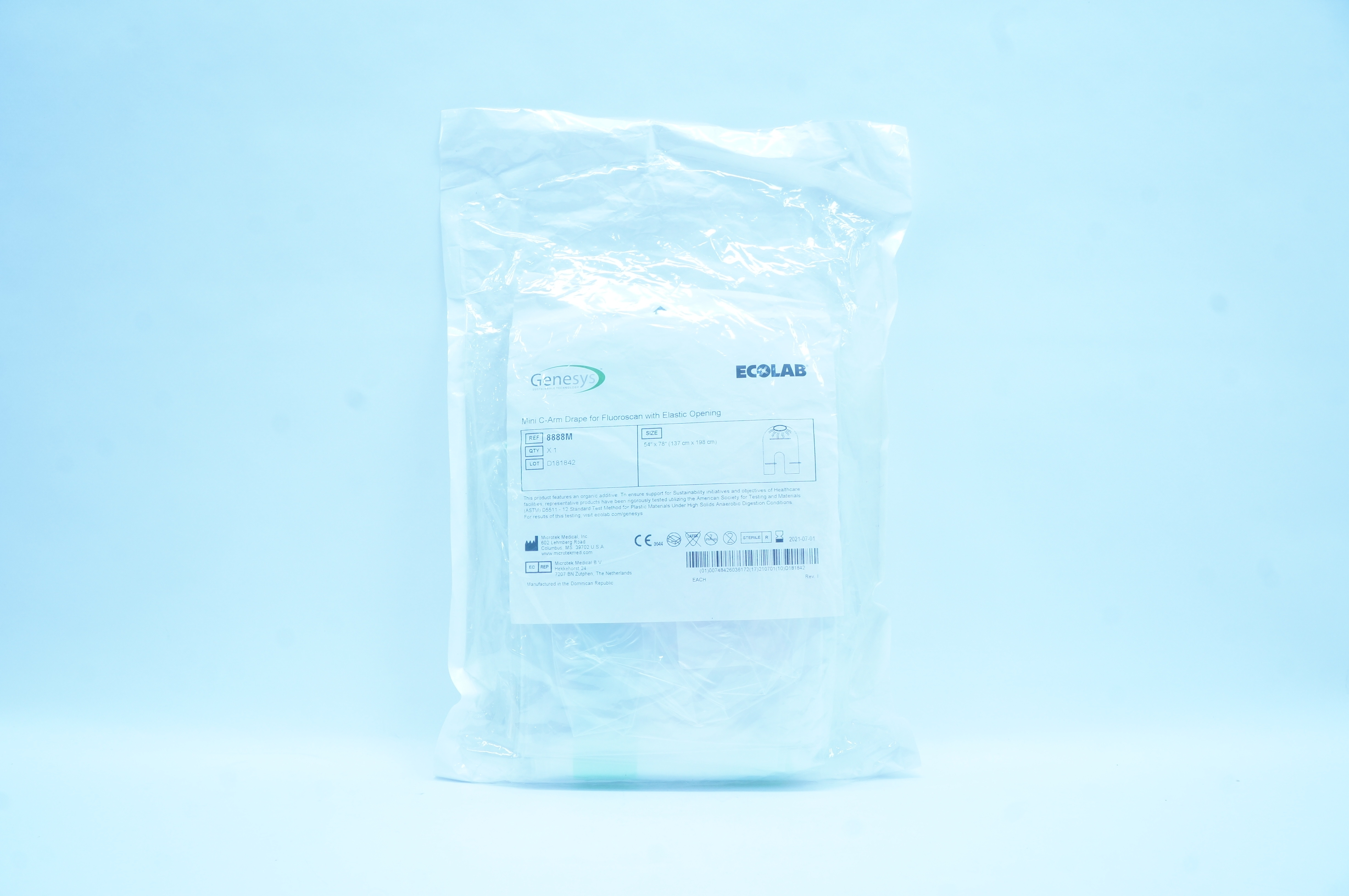 Microtek 8888M Genesys Ecolab Mini C-Arm Drape for Fluoroscan 54 x 78 inch