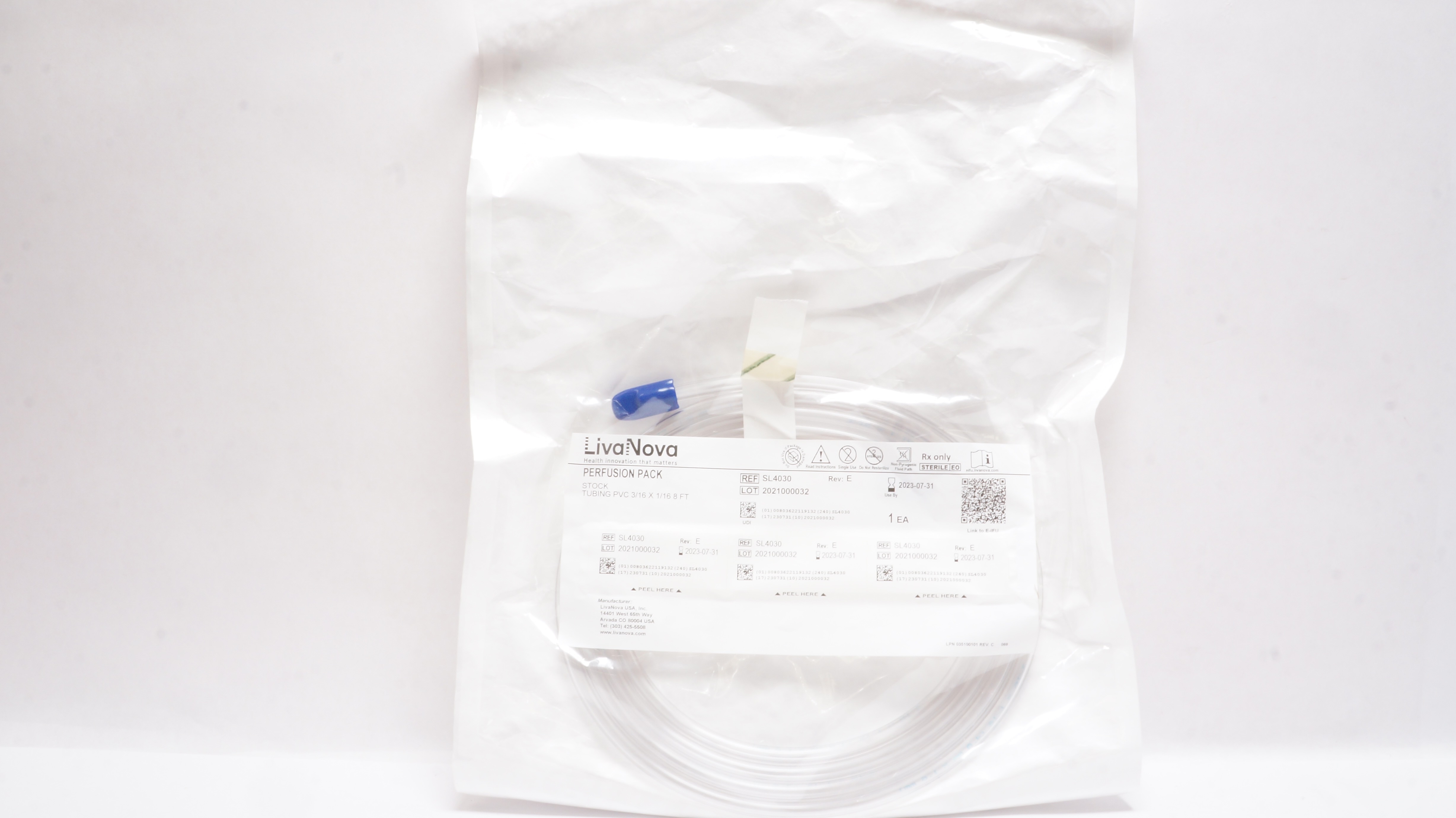LivaNova SL4030 Perfusion Pack Tubing PVC 3/16 x 1/16 8ft.