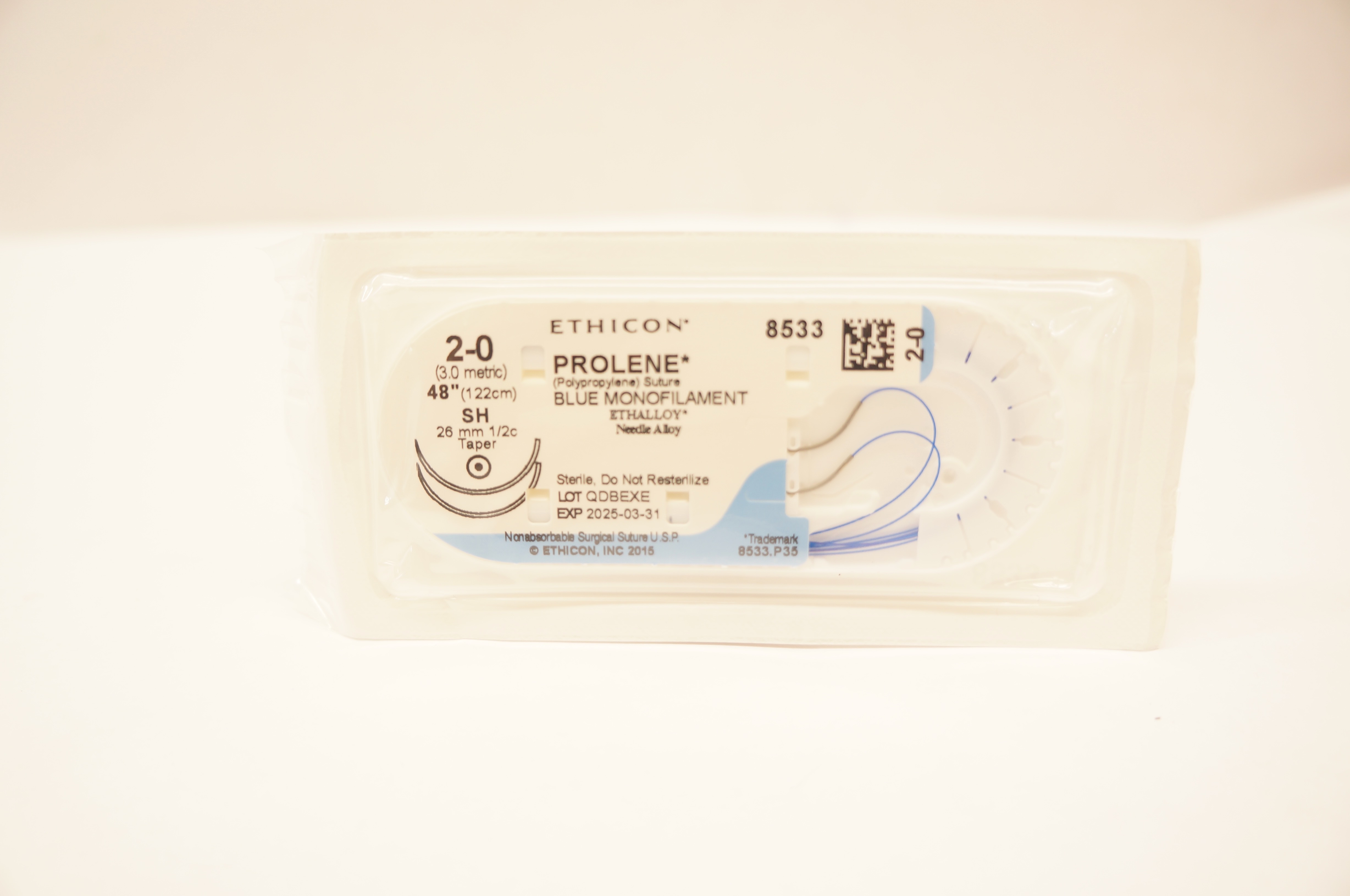 Ethicon 8533 2-0 PROLENE Polypropylene Stre SH 26mm 1/2c Taper, 48inch