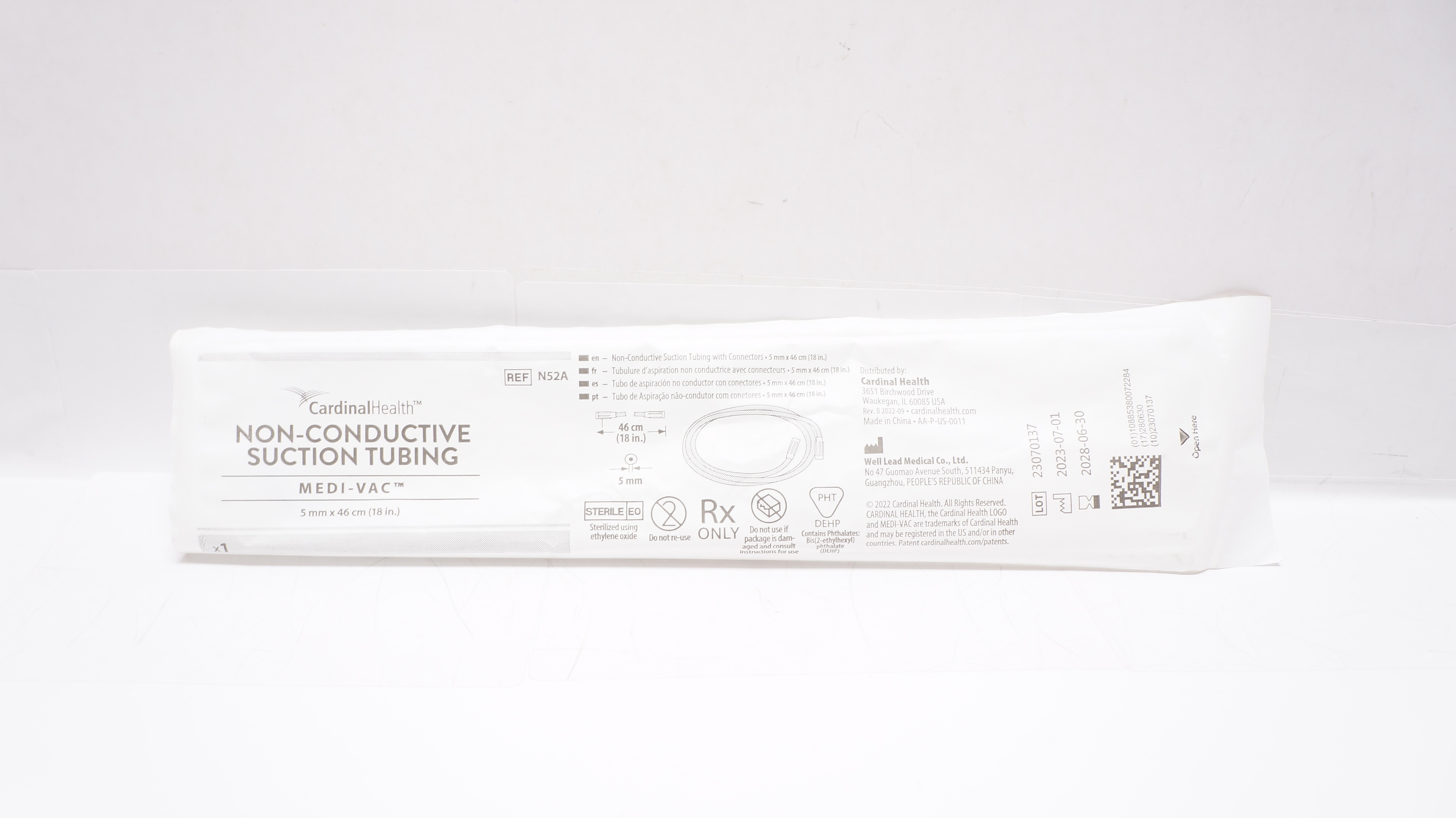 Cardinal Health N52A Medi-Vac Non-Conductive Suction Tubing 5mm x 18inch