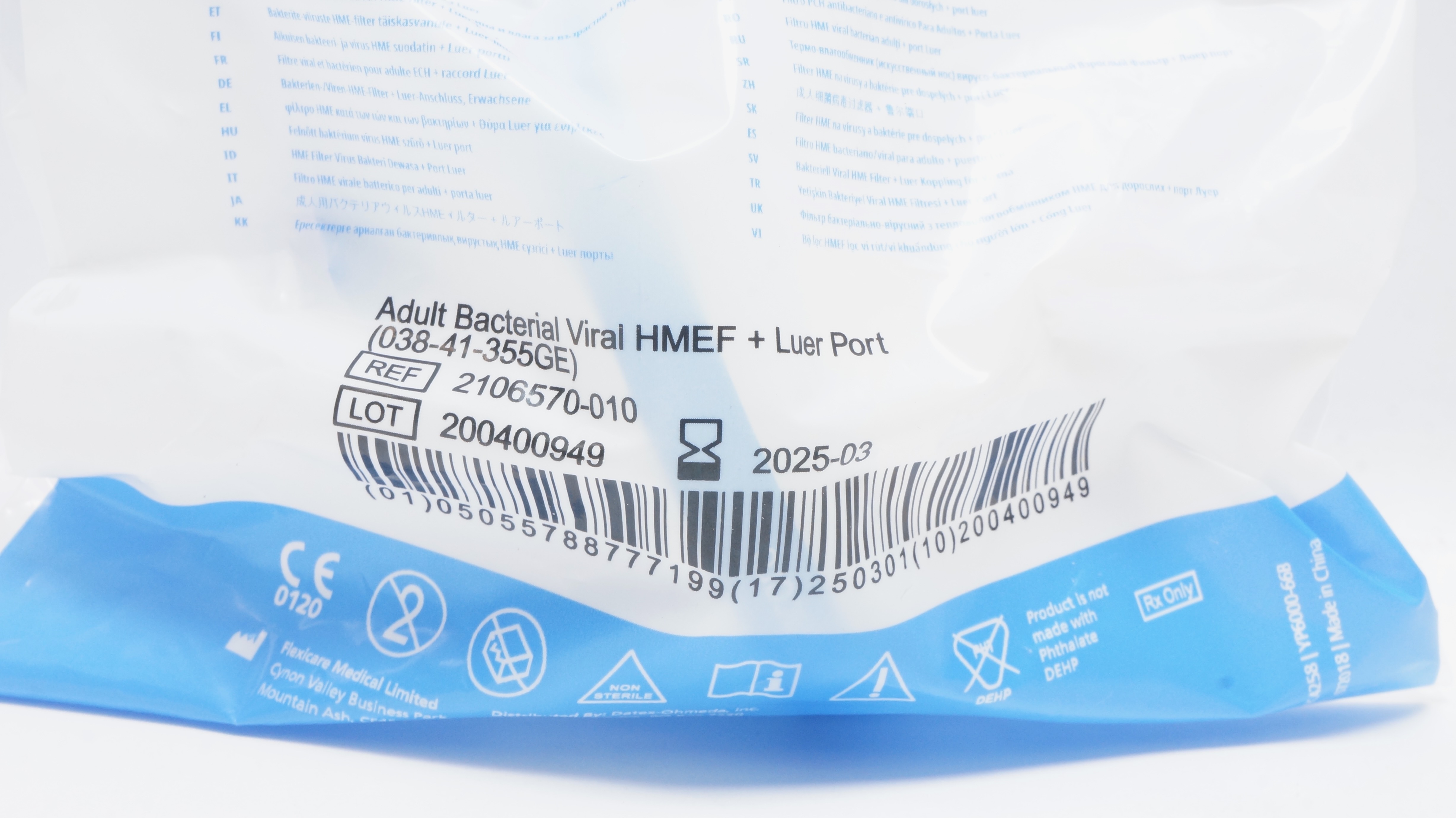 Flexicare Medical 2106570-010 GE Adult Bacterial Viral HMEF + Luer Port