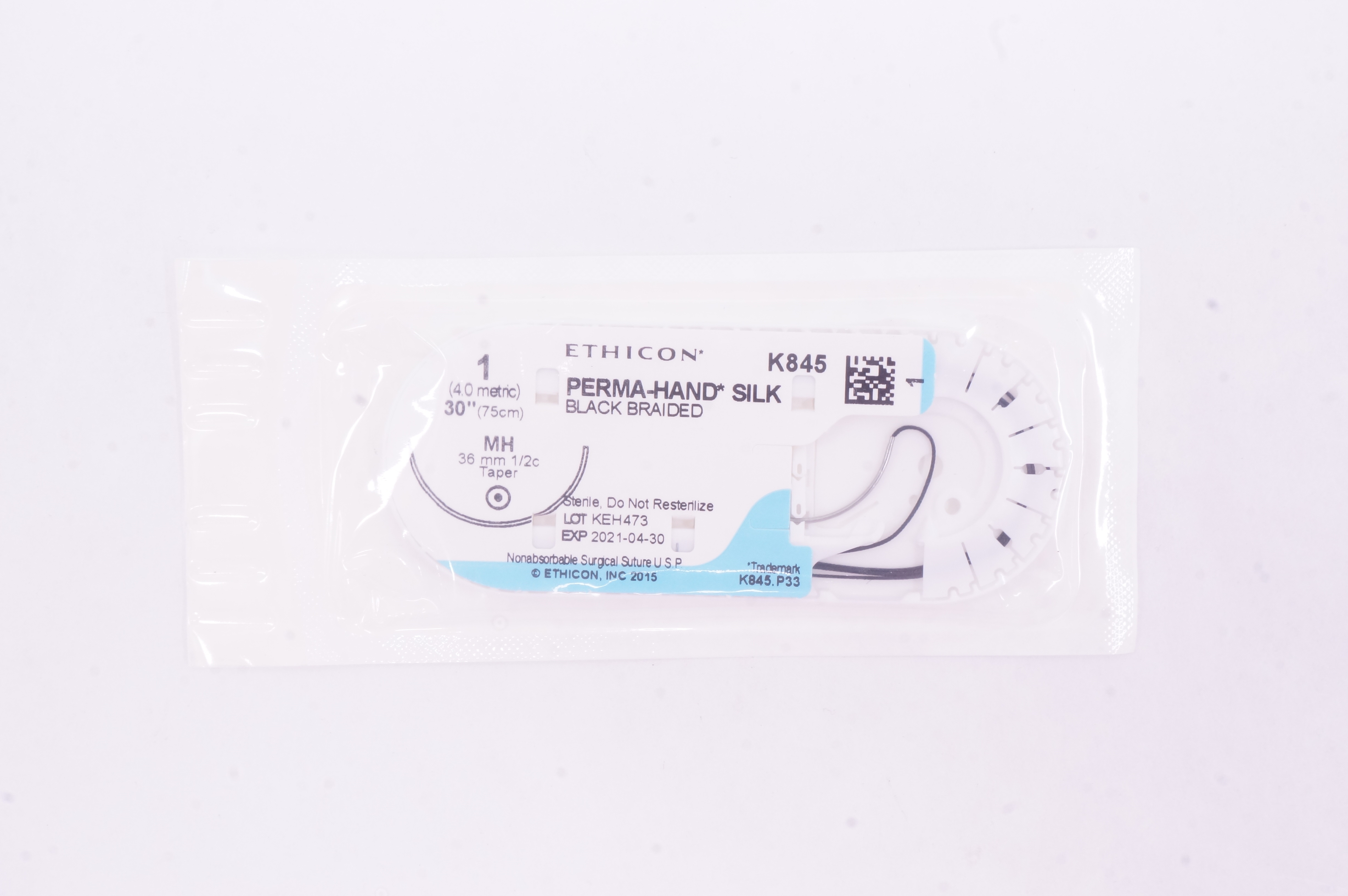 Ethicon K845 1 PERMA-HAND SILK Stre, MH, 36mm 1/2c Taper, 30inch