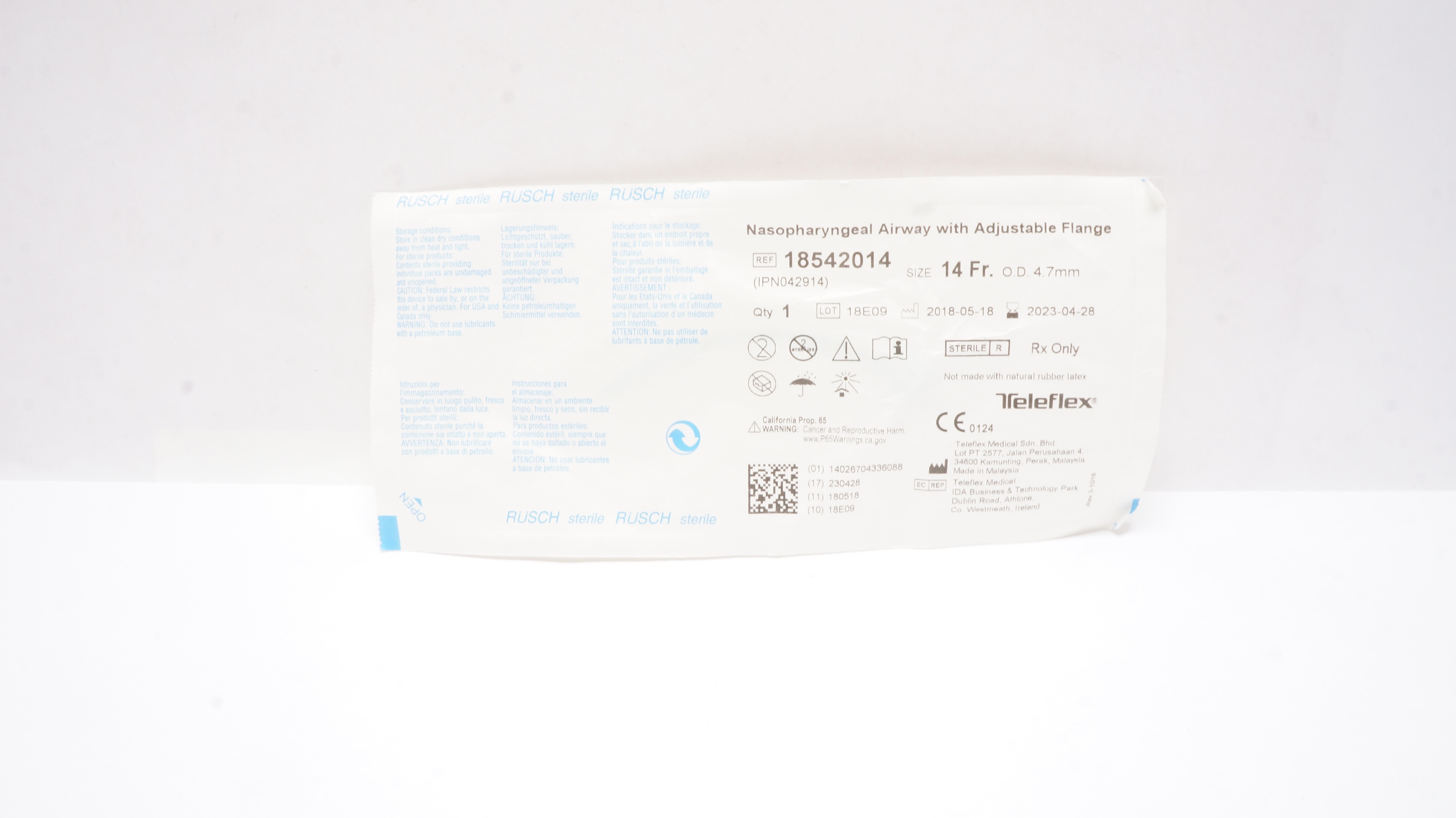 Teleflex 18542014 Rusch Nasopharyngeal Airway w/Adjustable Flange 14Fr x4.7mm(x)