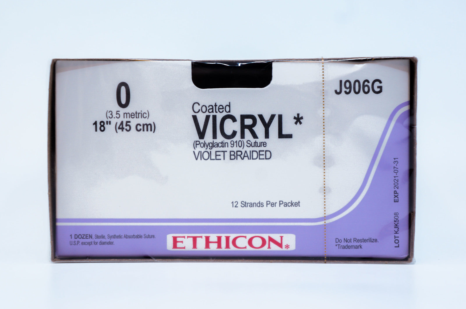 Ethicon J906G 0 VICRYL, Violet Braided, 18inch ~ Pack of 12
