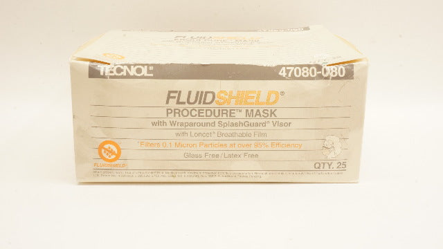 Tecnol 47080-080 FluidShield Procedure Mask Glass Free/Latex Free - Box of 14