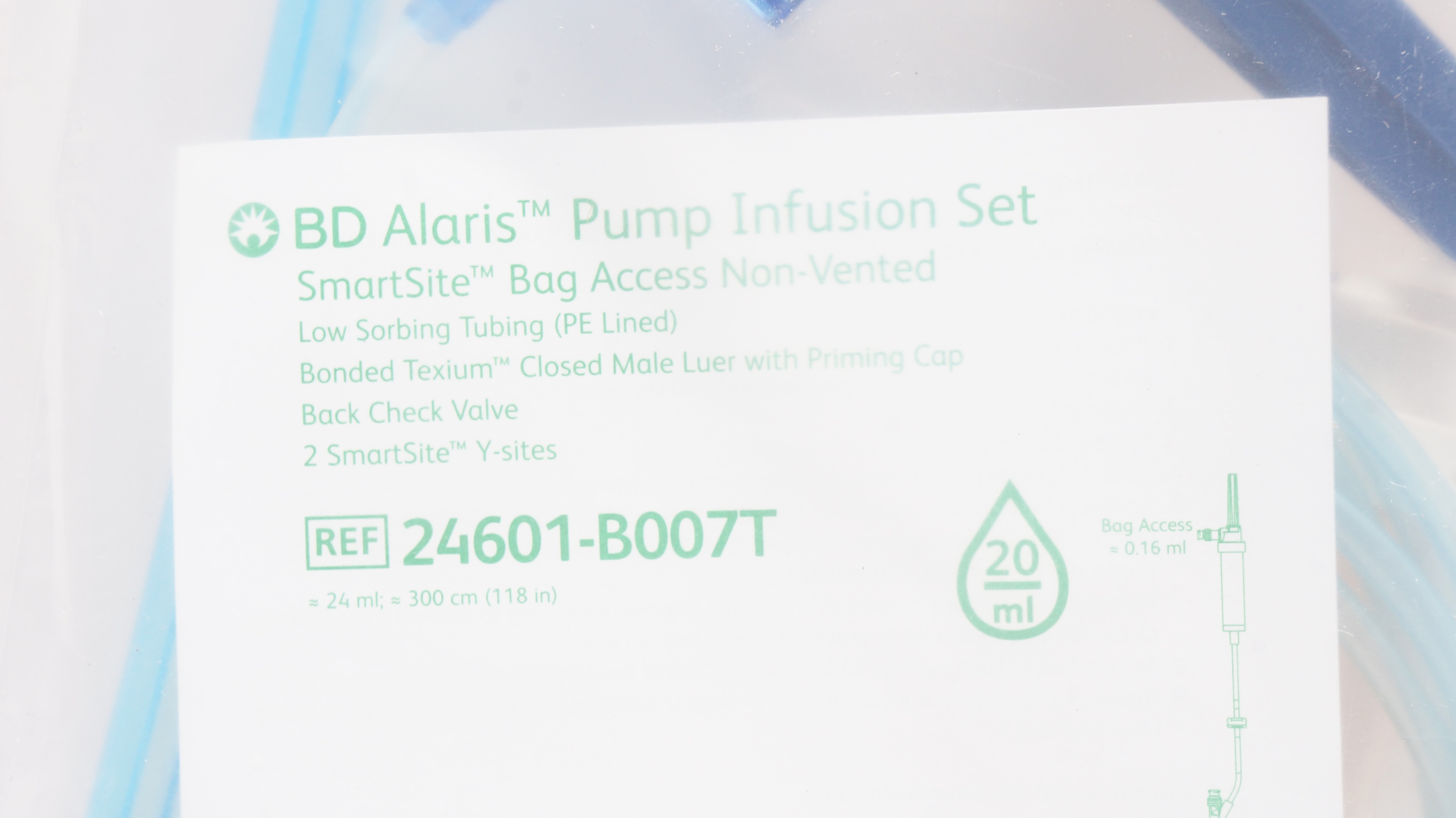 BD 24601-B007T Alaris Pump Infusion Set SmartSite Bag Access 24ml x 118inch 20mL