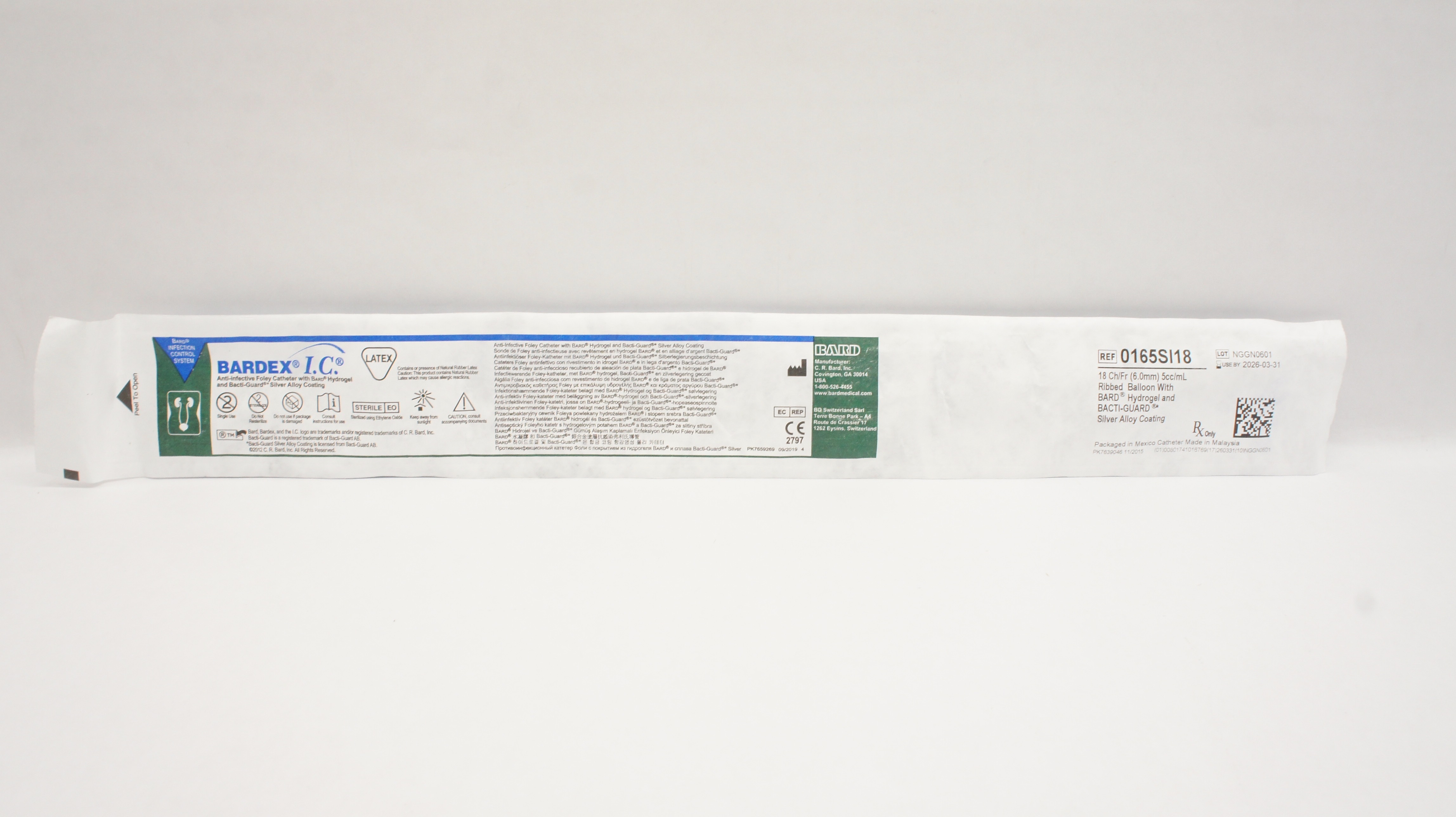 Bard 0165SI18 Bardex I.C. Anti-Infective Foley Cath. 18Ch/Fr x 5cc/mL