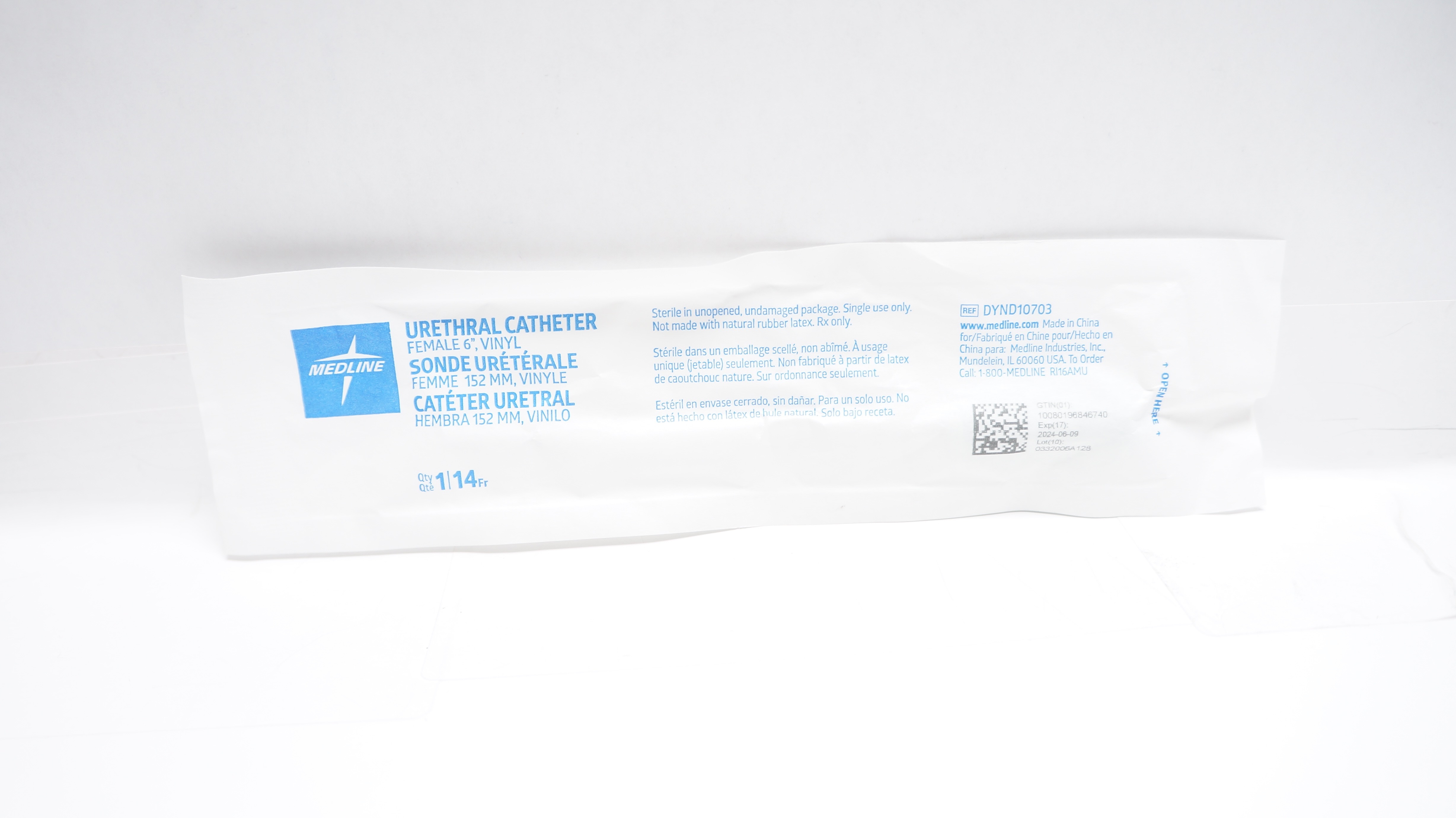 Medline DYND10703 Urethral Vinyl Cath. Female 6inch x 14Fr