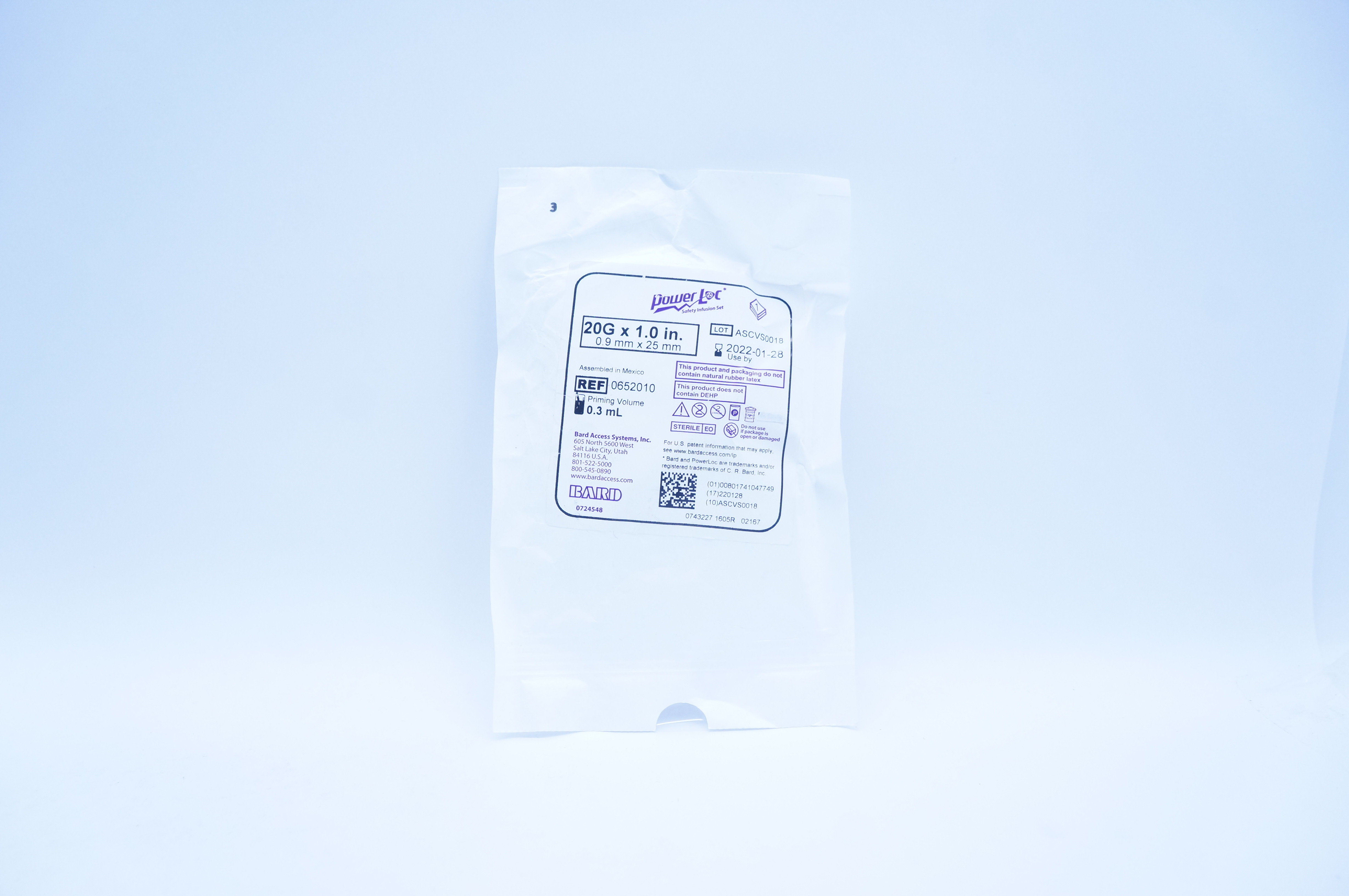 Bard 0652010 Power Loc Safety Infusion Set 20G x 1.0 inch 0.3mL