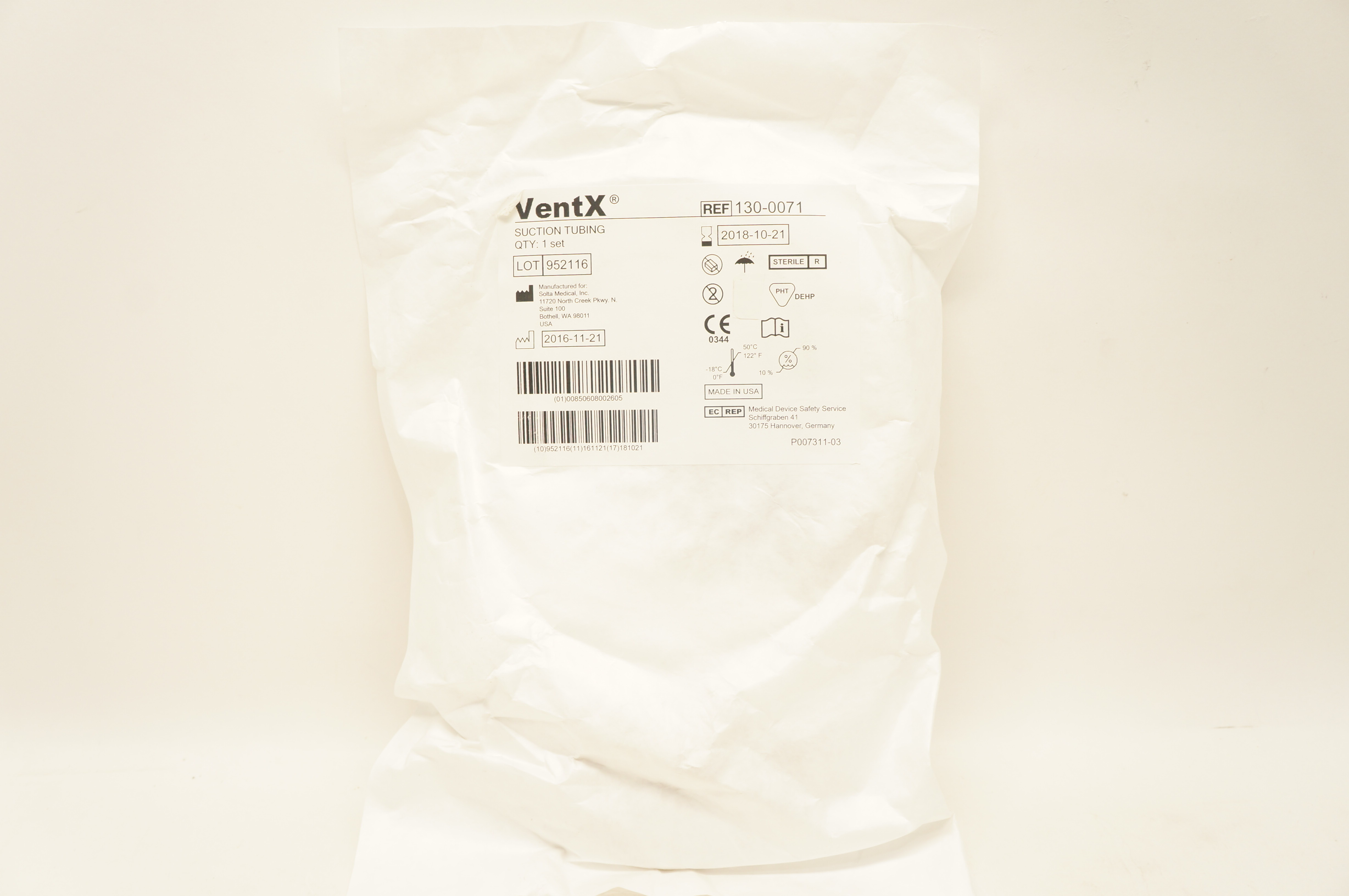 Solta Medical 130-0071 VentX Suction Tubing Sterile (x)
