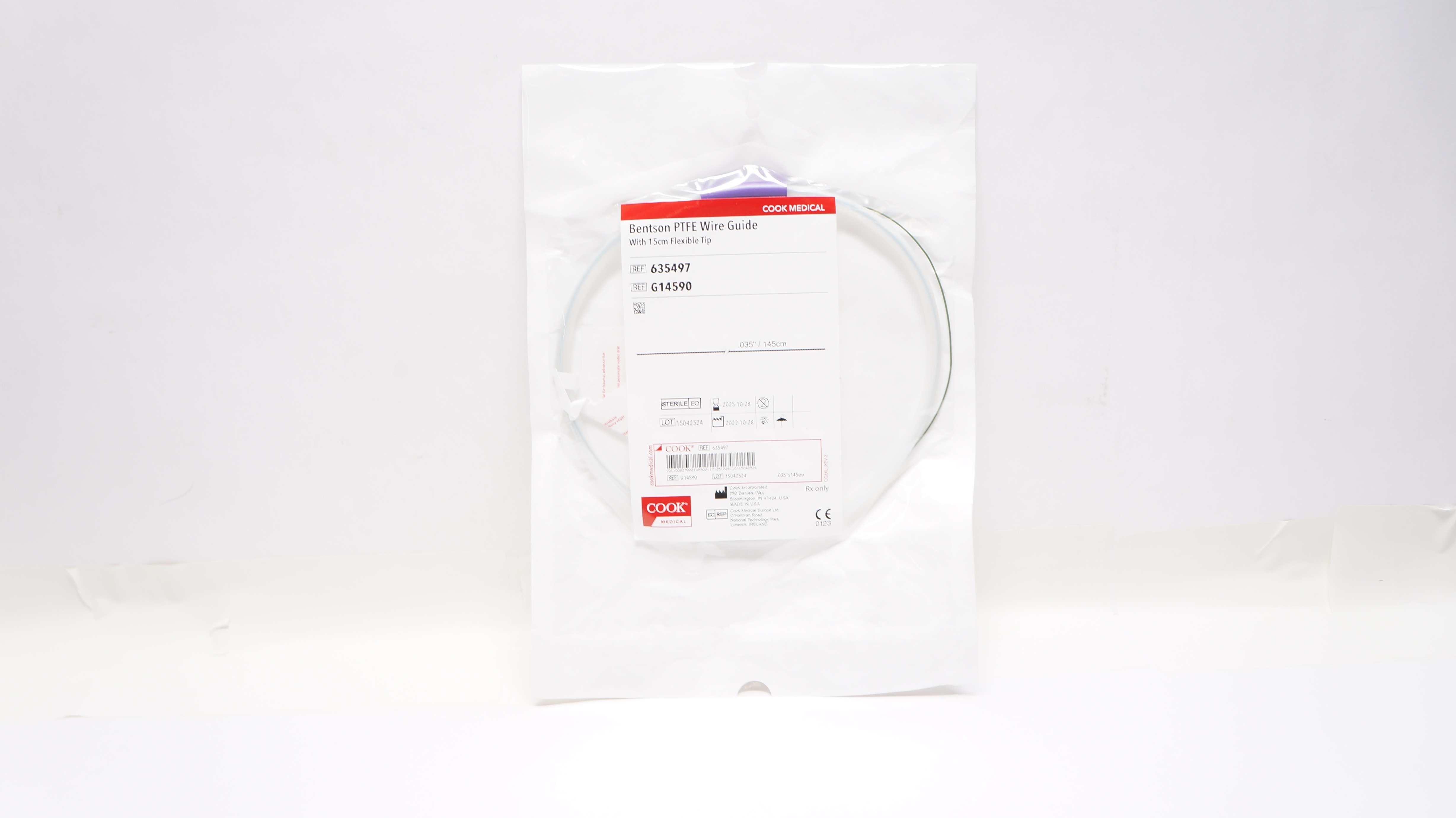 Cook Medical G14590 Bentson PTFE Wire Guide w/15cm Flexible Tip, .035inch