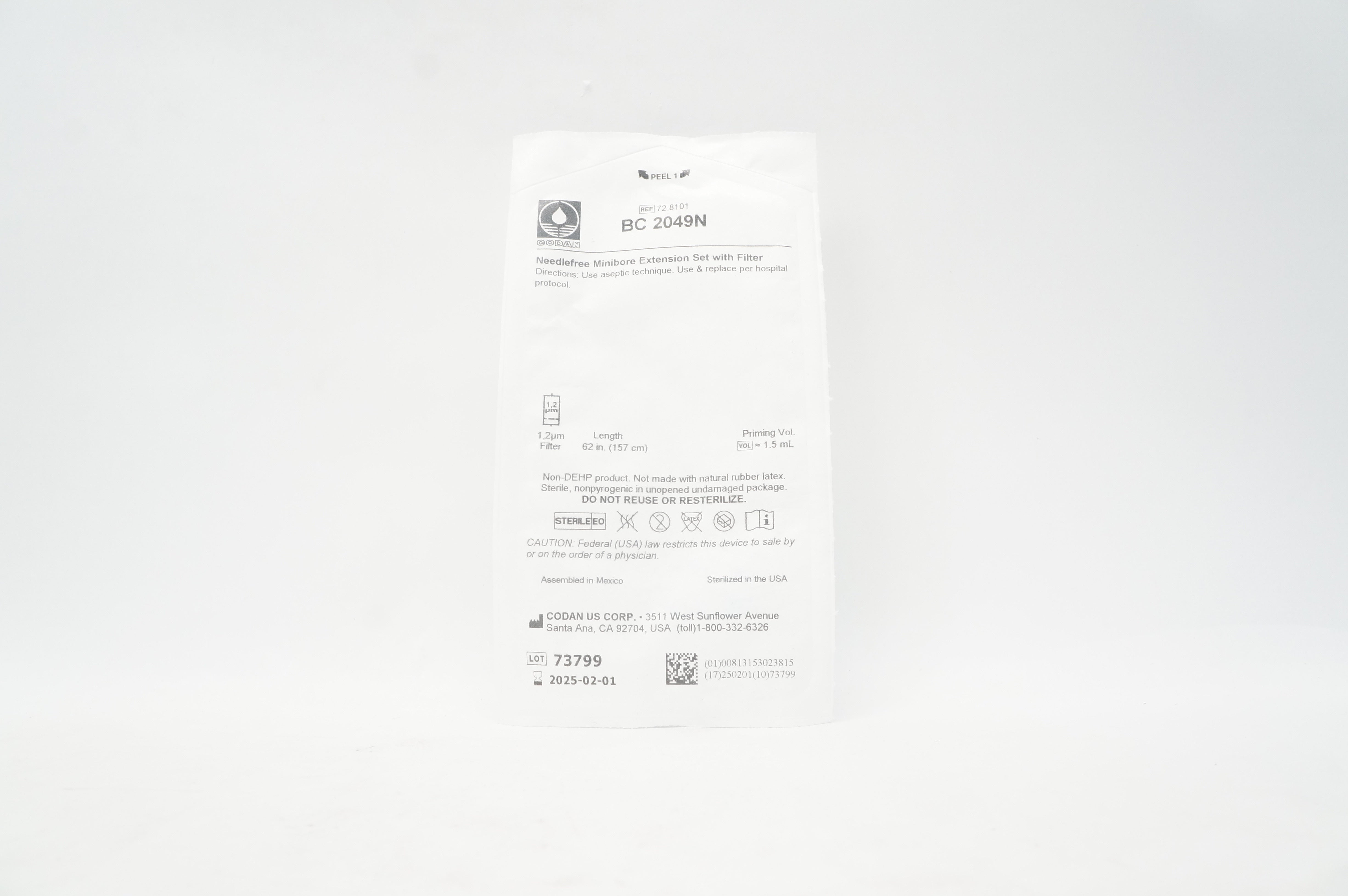 Codan BC2049N Ndlefree Minibore Extension Set with Filter 62 inch