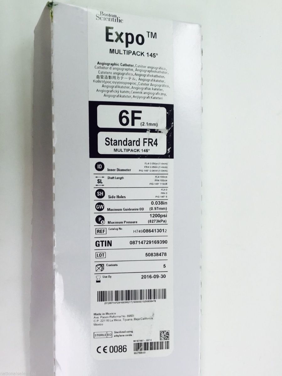 08641301 ~ Boston Scientific Multipack 145 degree Angiographic Cath 6F Standart FR4 (x) ~ Box of 5