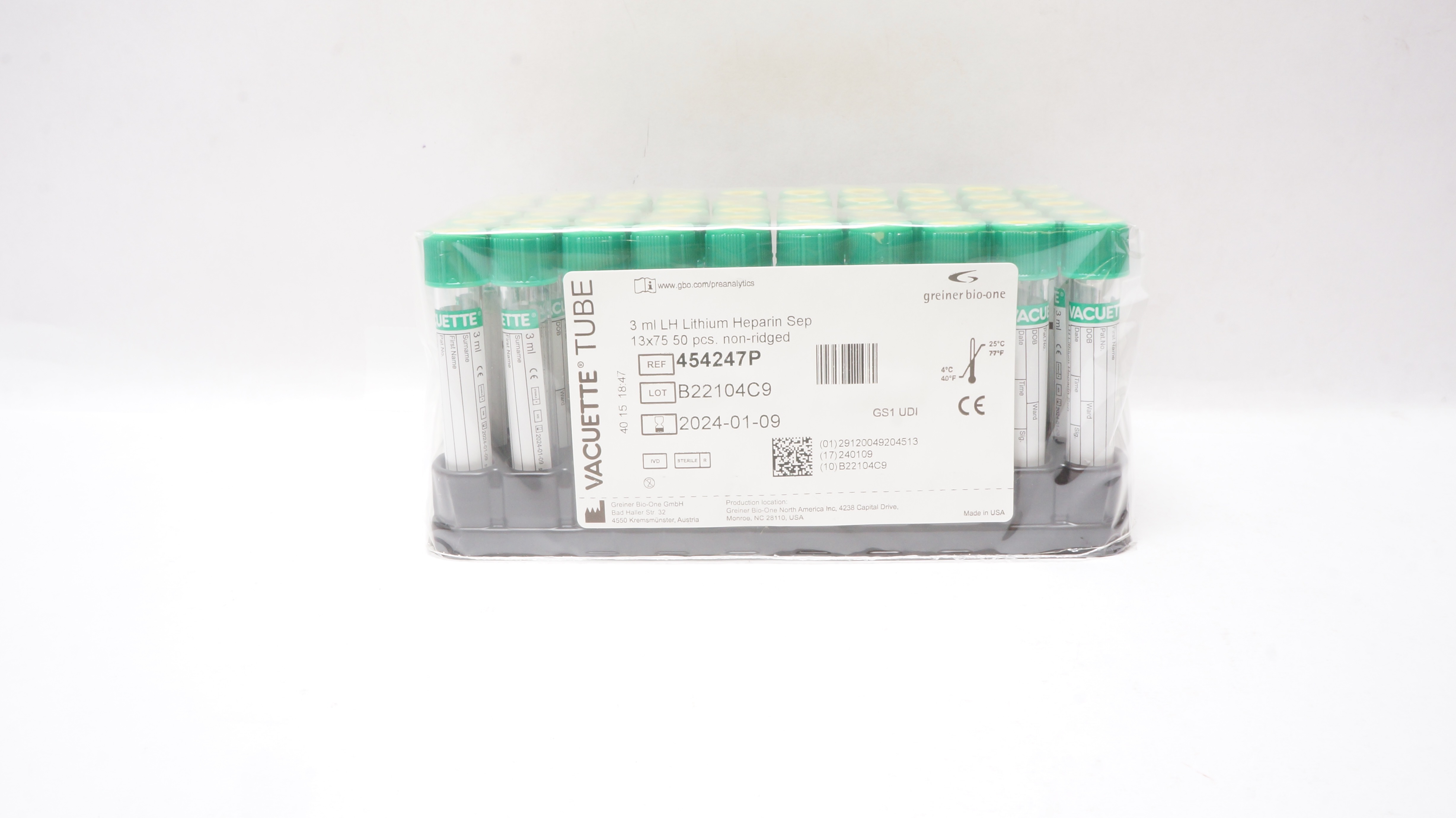 Greiner Bio-One 454247P VACUETTE Tube 3ml LH Lithium Heparin Sep - Pack of 50