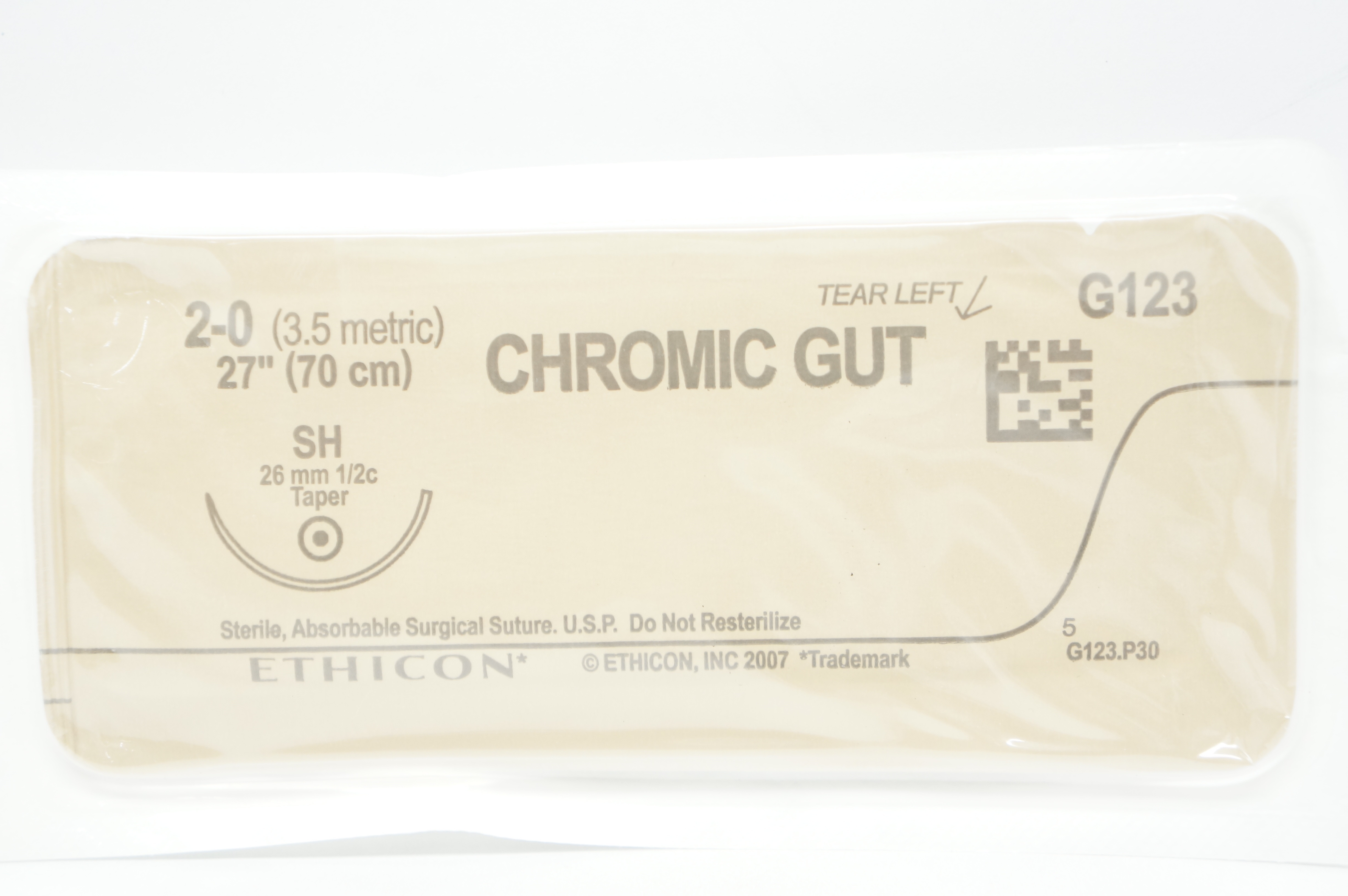 Ethicon G123 2-0 Chromic Gut Surgical Stre SH 26mm 1/2c Taper, 27inch
