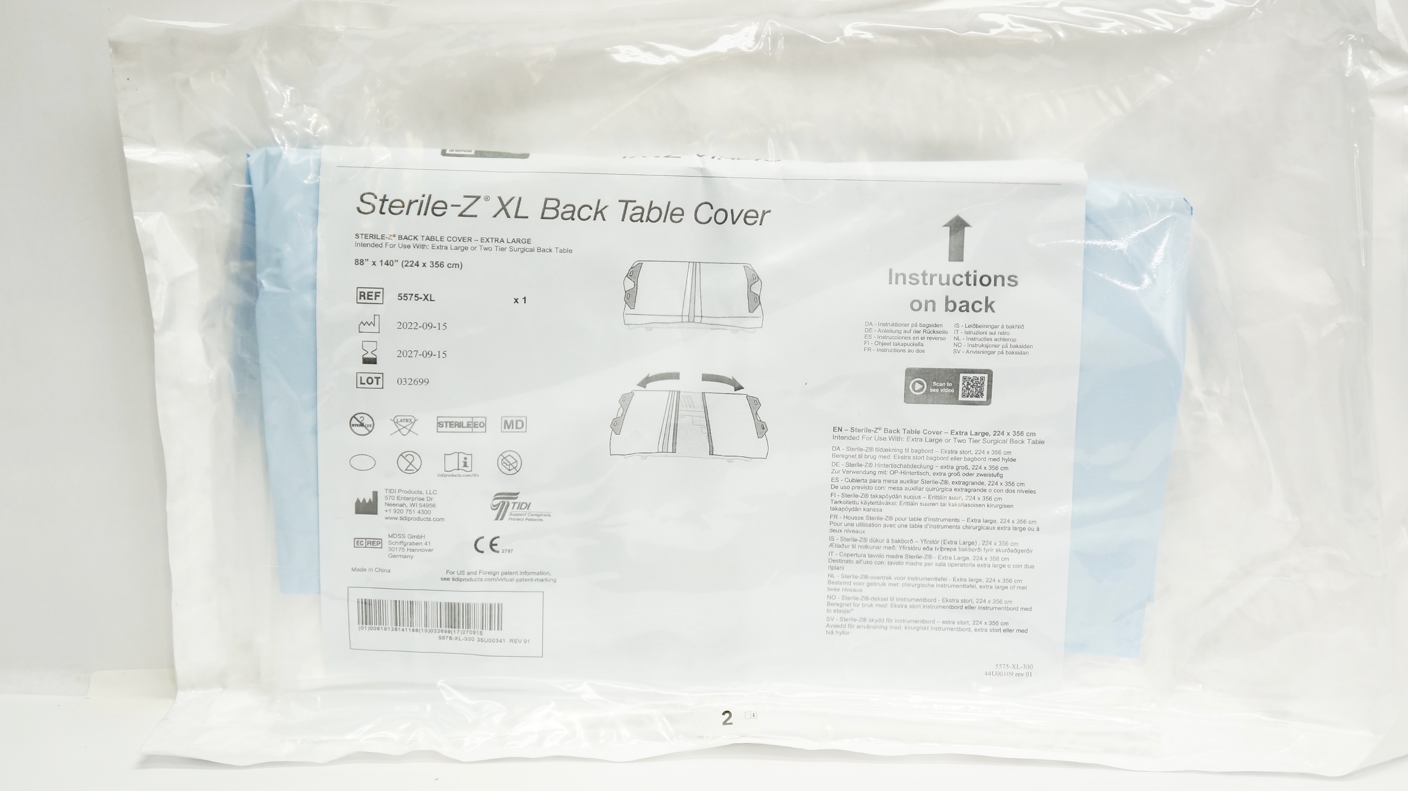 TIDI 5575-XL Sterile-Z Back Table Cover 88 x 140 Inches, Size XL