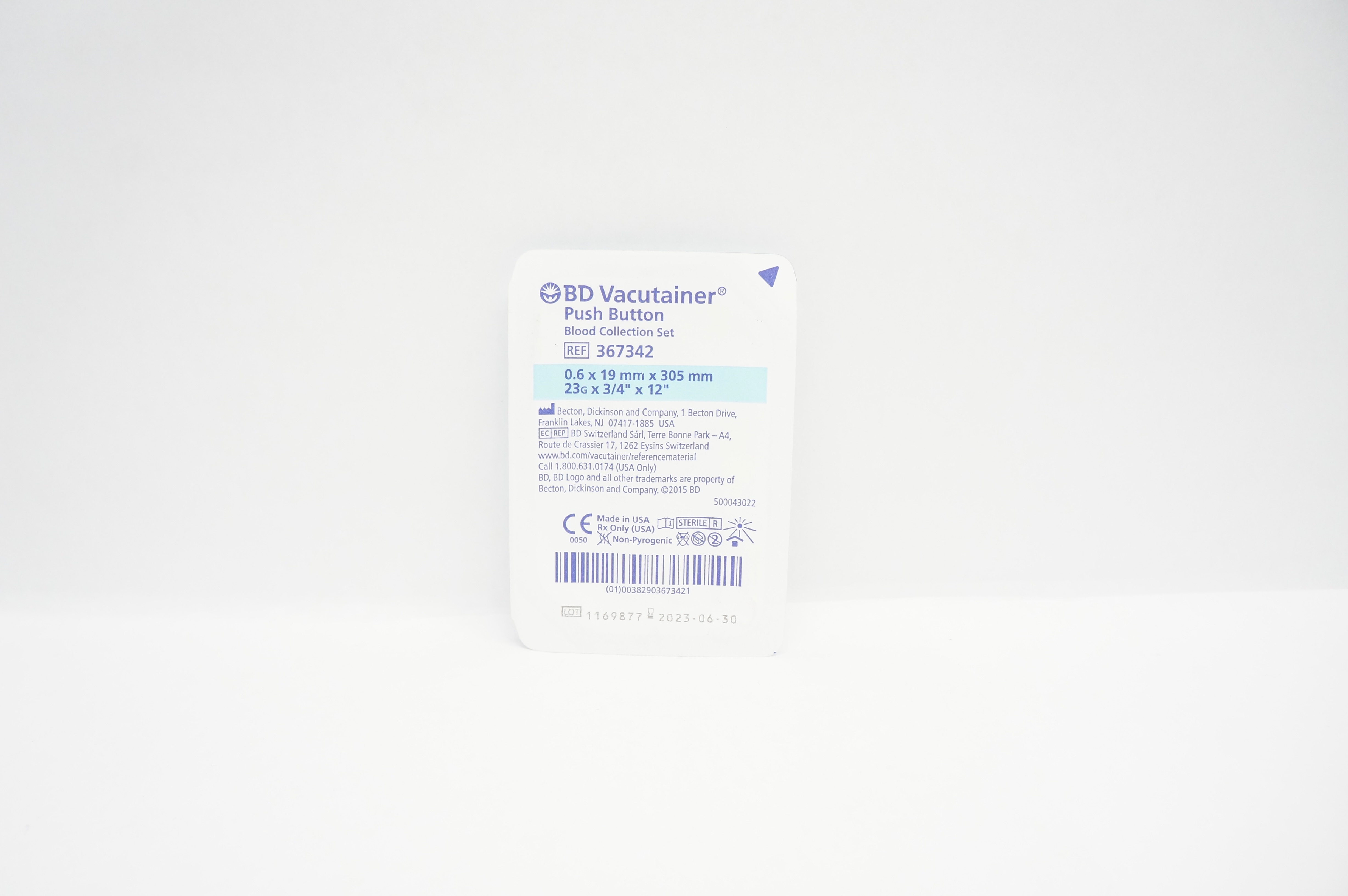 BD 367342 Vacutainer Push Button Blood Collection Set 23G x 3/4inch x 12inch