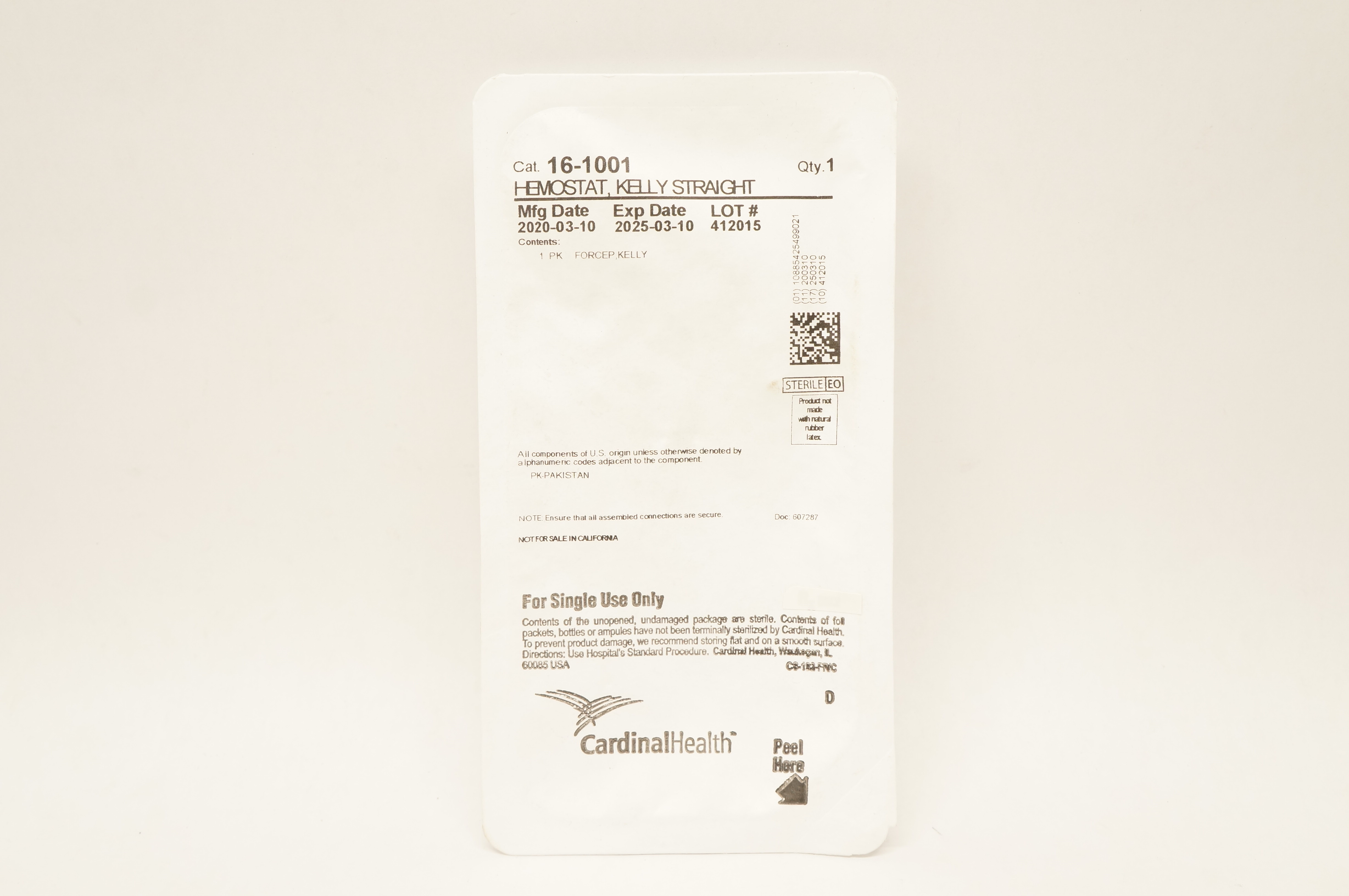 Cardinal Health 16-1001 Hemostat Forcep Kelly Straight