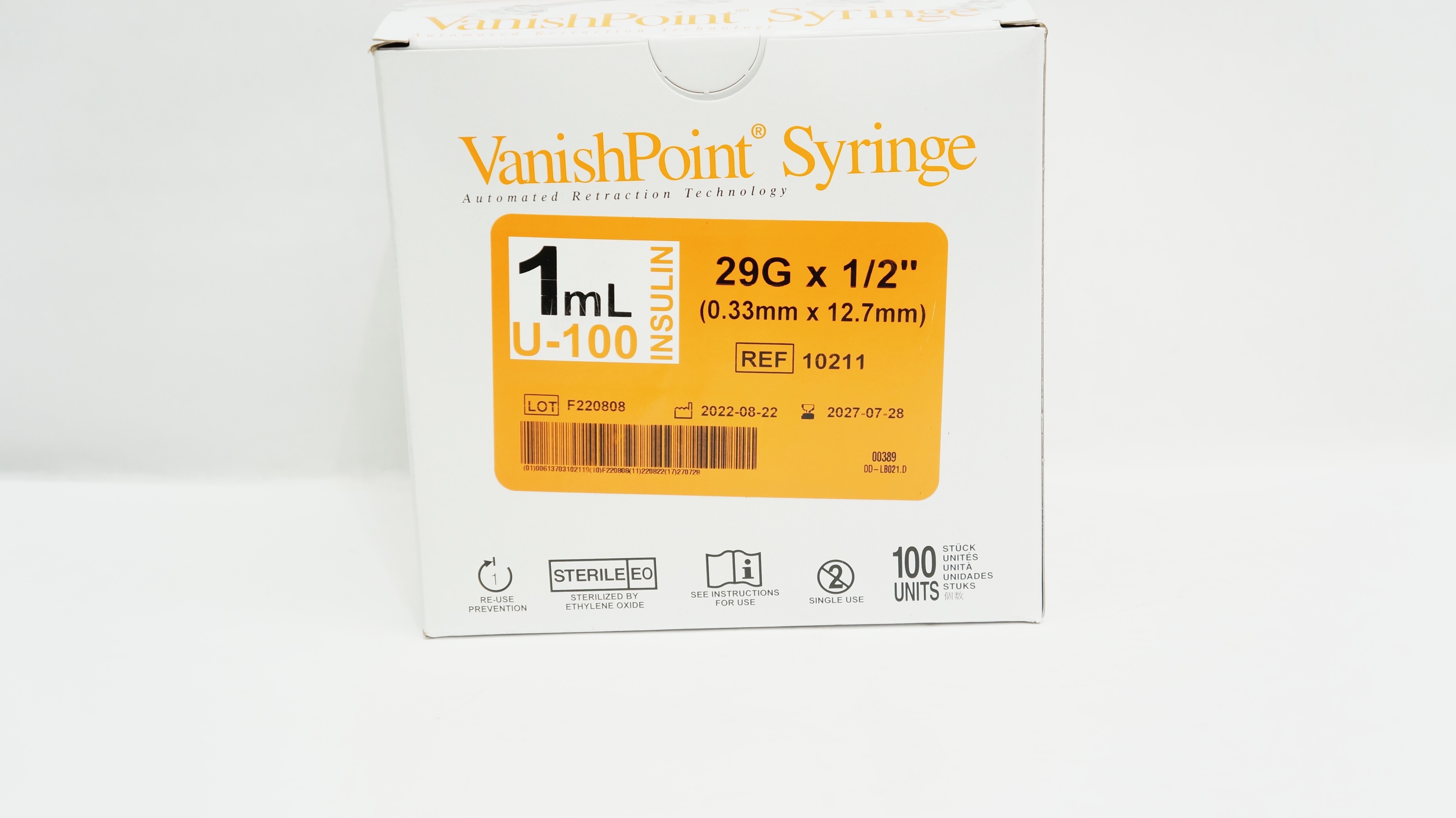 Retractable Technologies 10211 VanishPoint Insul Syringe 1mL 29Gx1/2in-Box of100