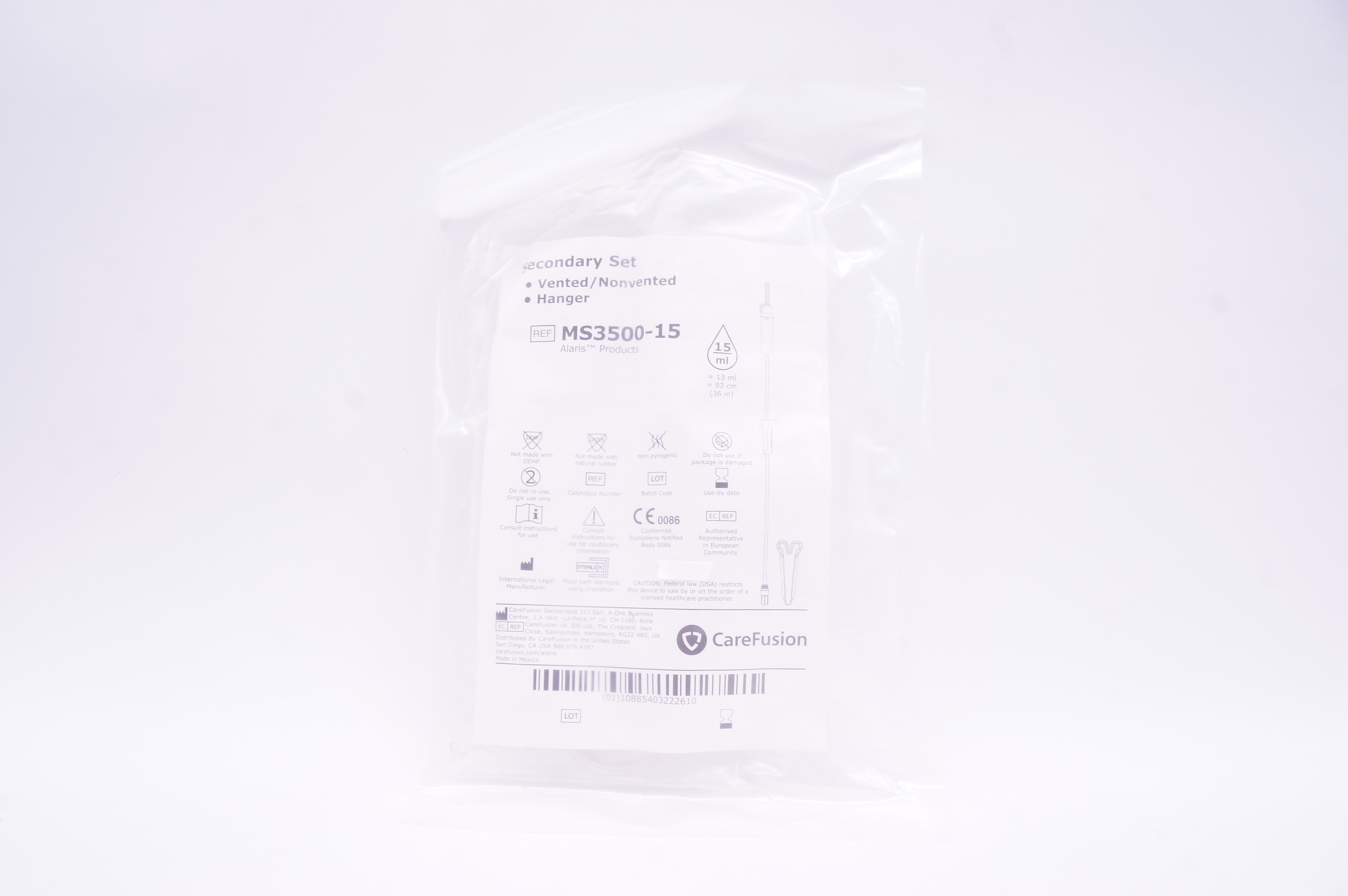 CareFusion MS3500-15 Secondary Set Vented/Nonvented Hanger 15ml (x)