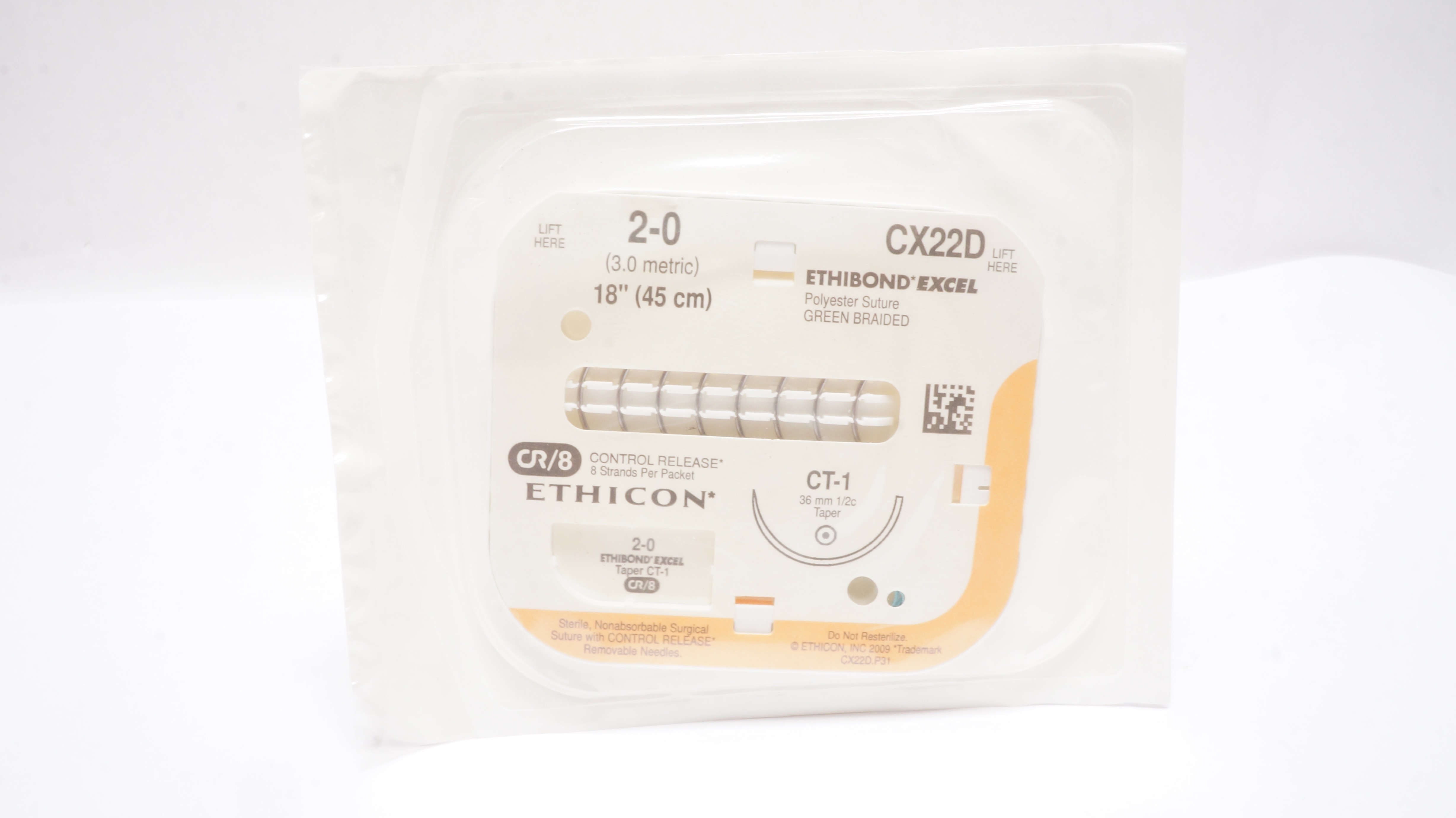 Ethicon CX22D 2-0 ETHIBOND EXCEL, CT-1, 1/2 36mm, 18inch