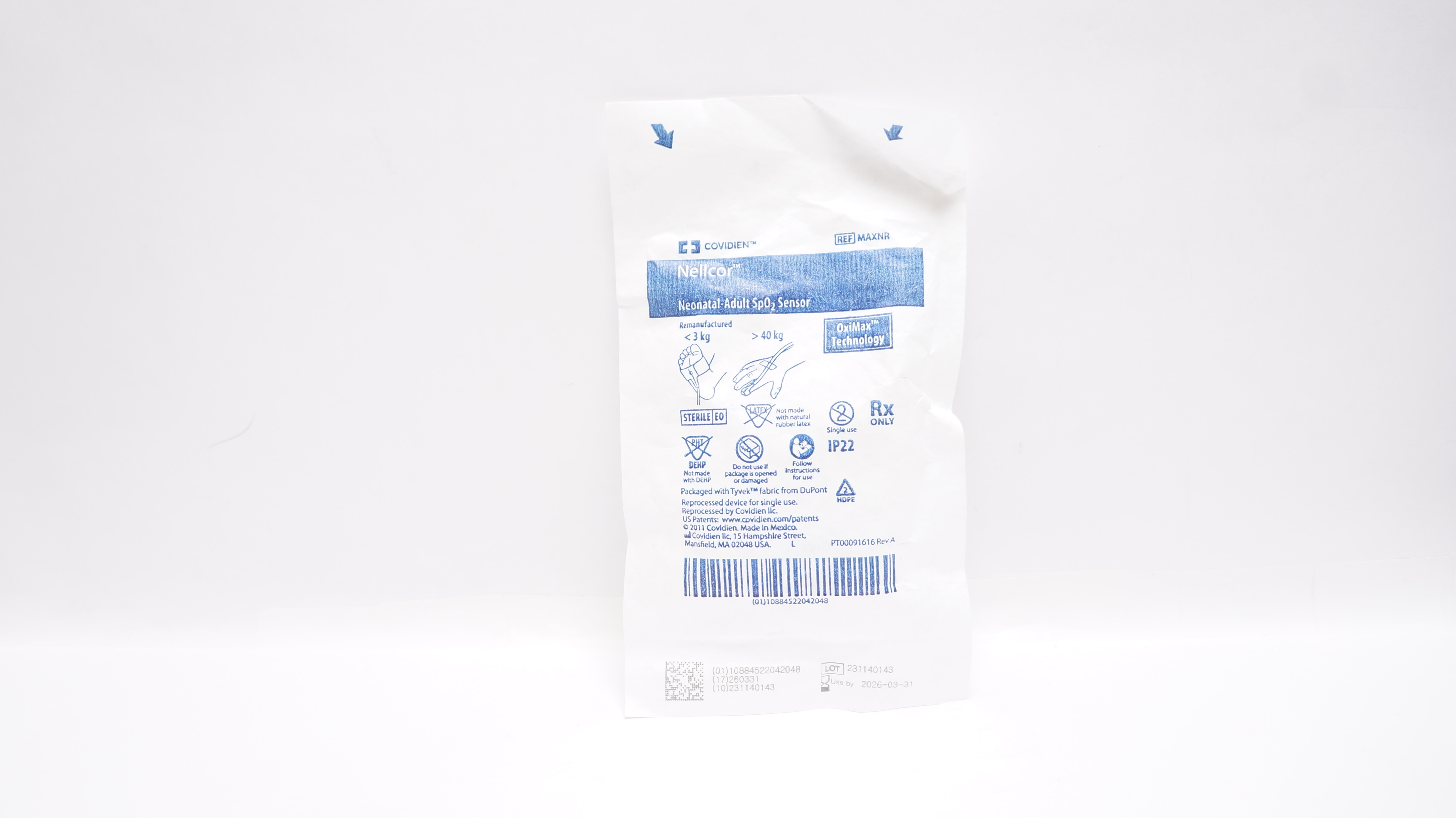 Covidien MAXNR Nellcor OxiMax Technology Neonatal-Adult SpO2 Sensor <3kg, >40kg