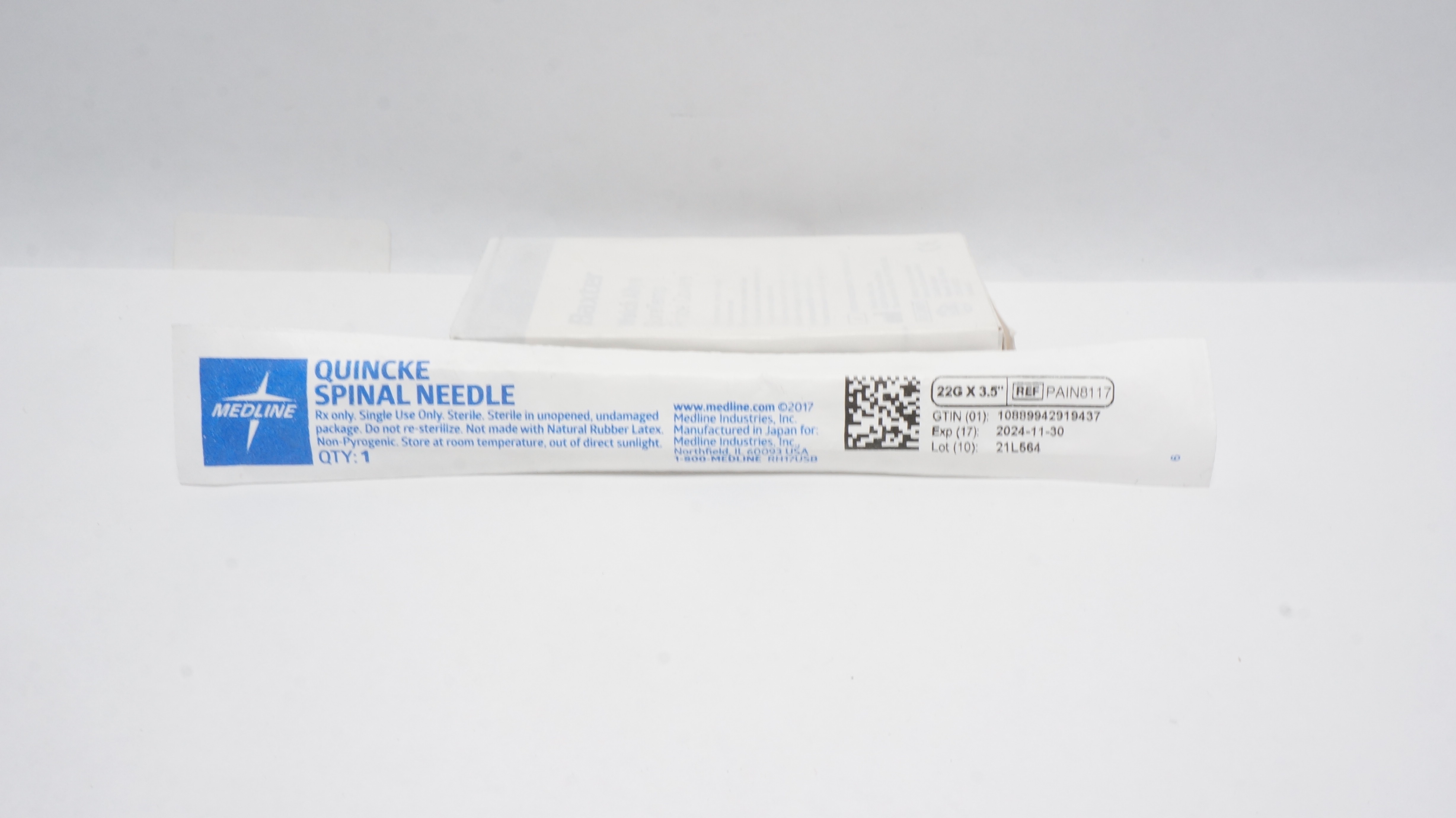 Medline PAIN8117 Quincke Spinal Needle 22 G x 3.5 inch (x)