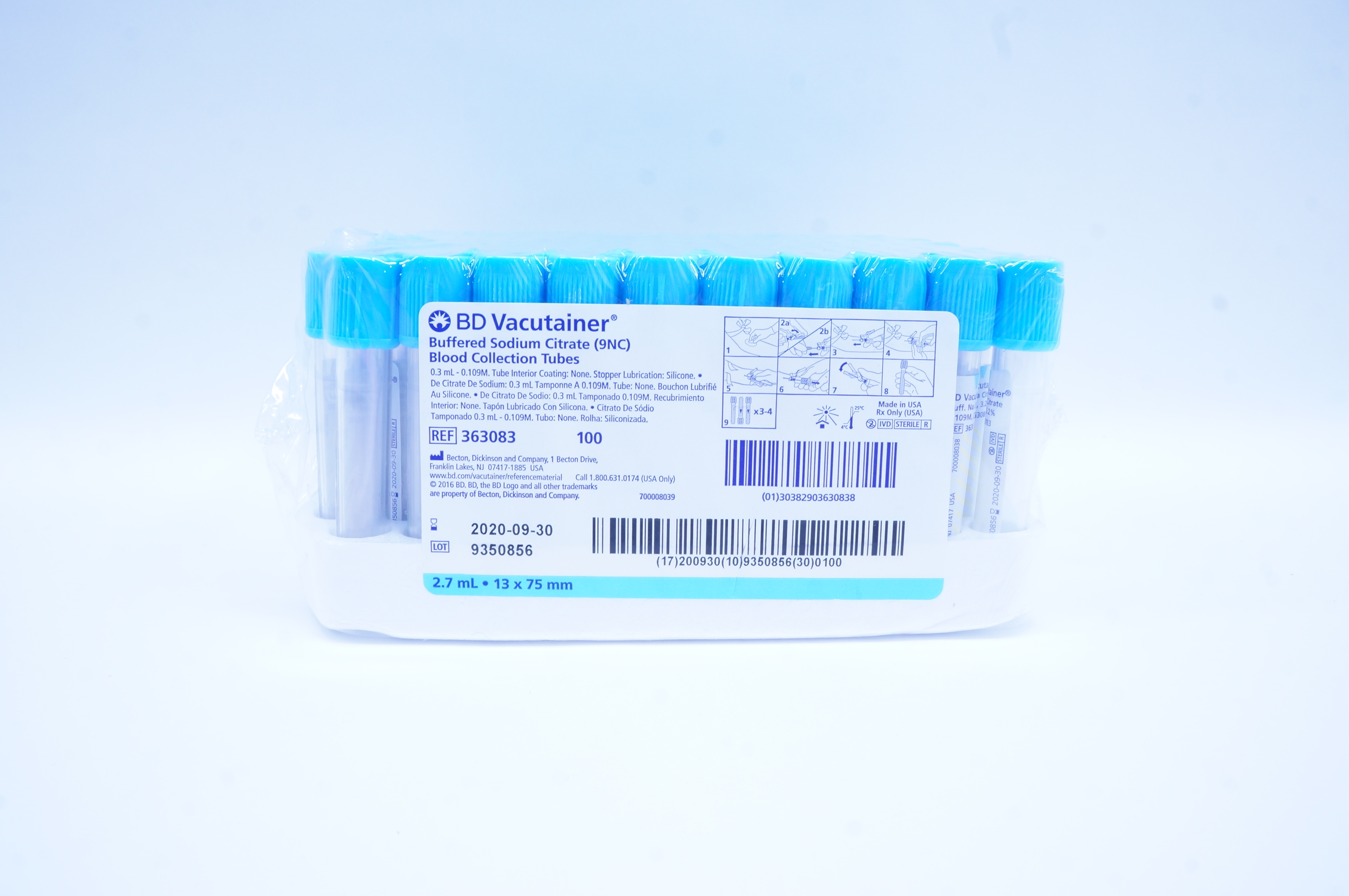 BD 363083 Vacutainer Blood Collection Tubes 2.7mL 13 x 75 mm (x) - Box of 100