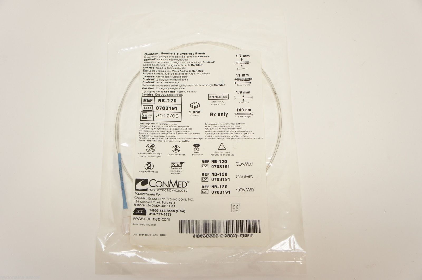 NB-120 ~ ConMed Needle-Tip Cytology Brush 1.7mm x 11mm x 140cm (x)